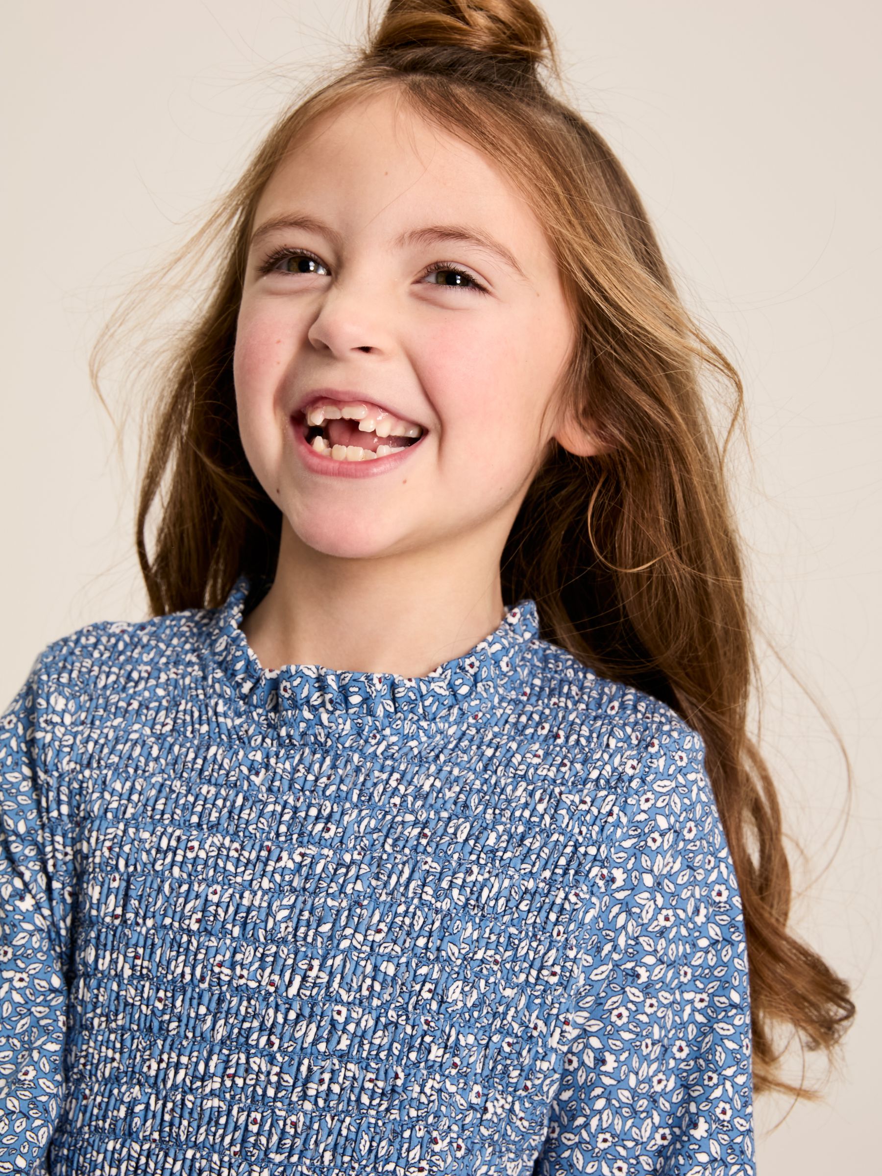 Gracie Blue Floral Long Sleeve Shirred Dress - Image 2 of 10