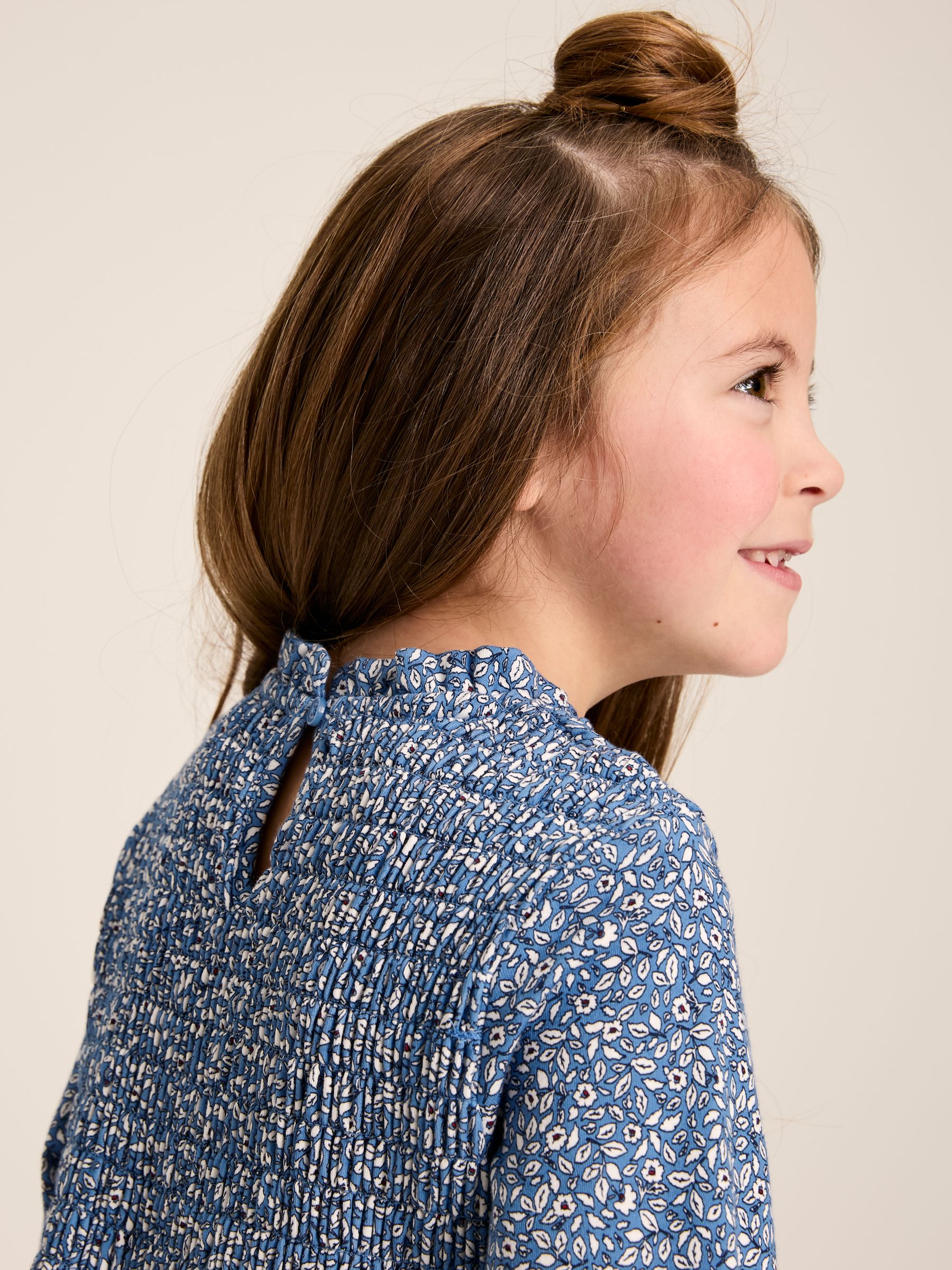 Gracie Blue Floral Long Sleeve Shirred Dress - Image 3 of 10
