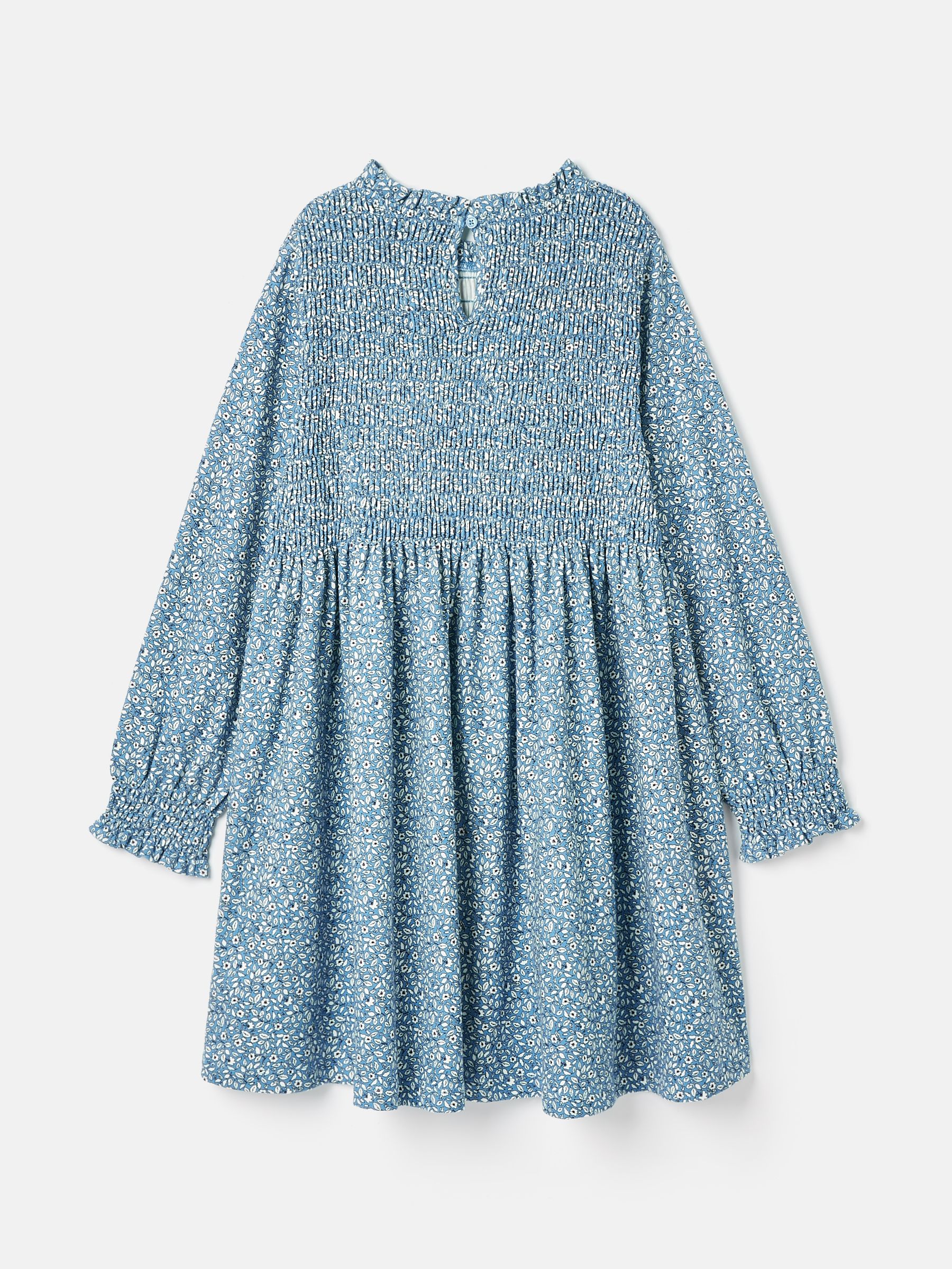 Gracie Blue Floral Long Sleeve Shirred Dress - Image 6 of 10