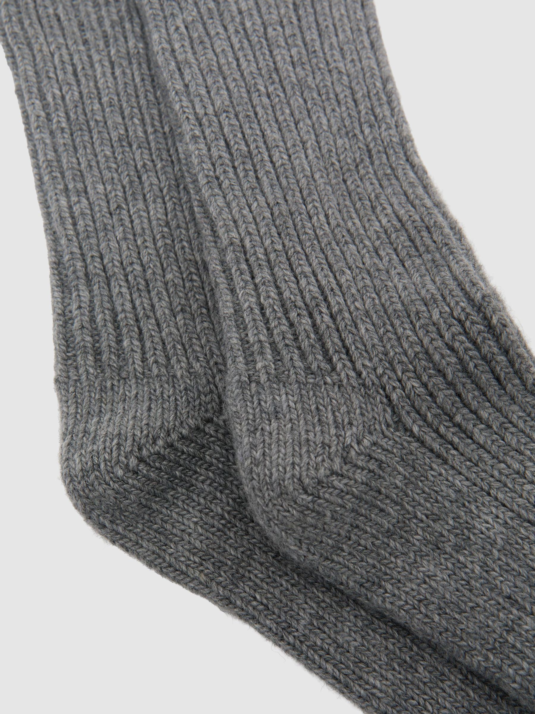 Wool-Blend Rib-Knit Slipper Socks with Cashmere in Grey - Image 2 of 3