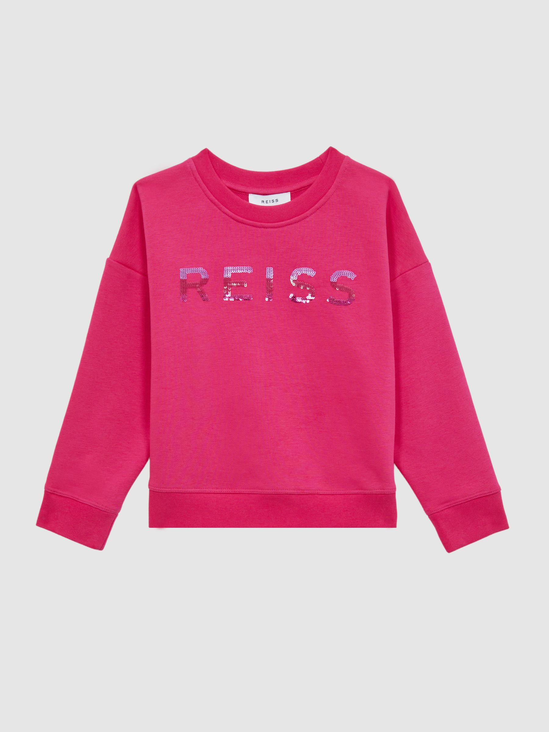 9-14 yrs Sequin Crew Neck Jumper in Bright Pink - Image 2 of 6