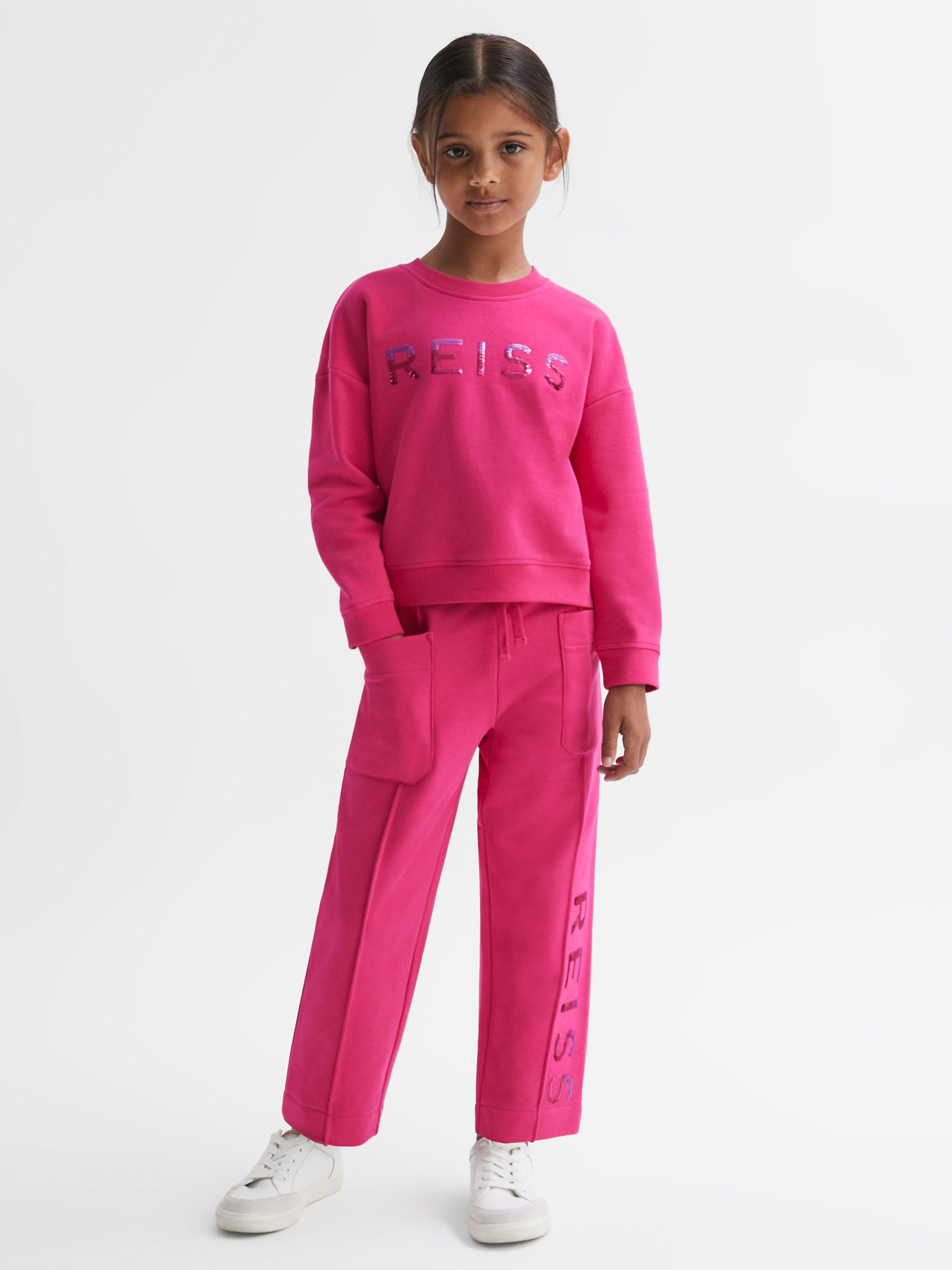 9-14 yrs Sequin Crew Neck Jumper in Bright Pink - Image 3 of 6