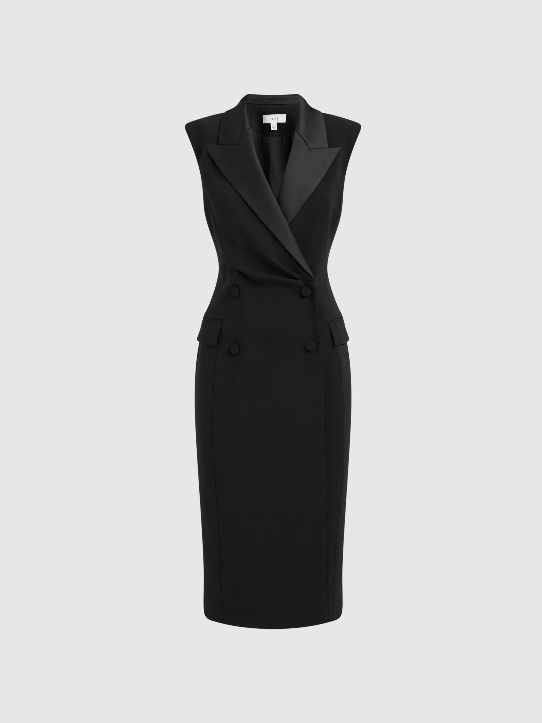 Fitted Double Breasted Midi Dress in Black - Image 2 of 6