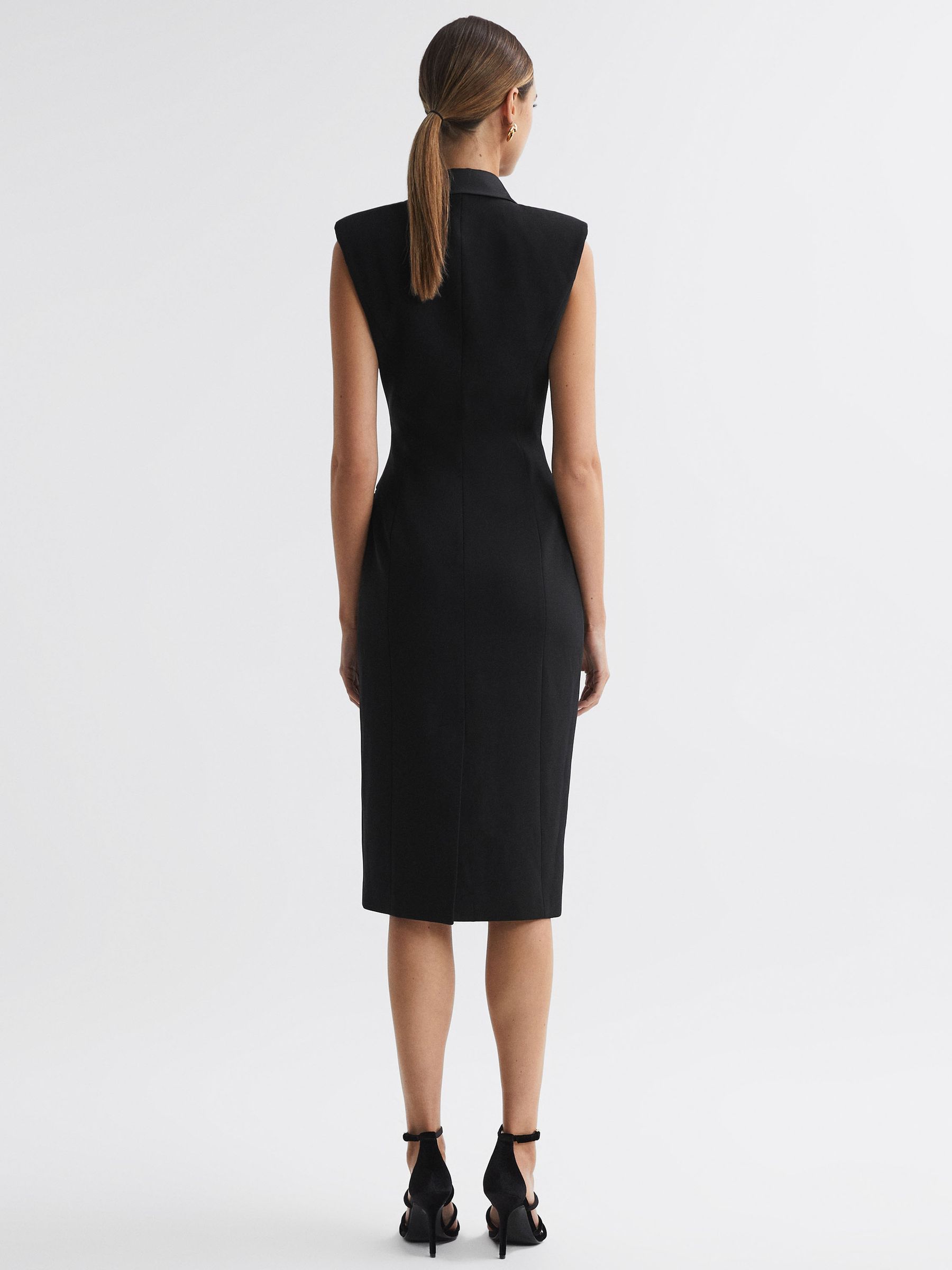 Fitted Double Breasted Midi Dress in Black - Image 4 of 6