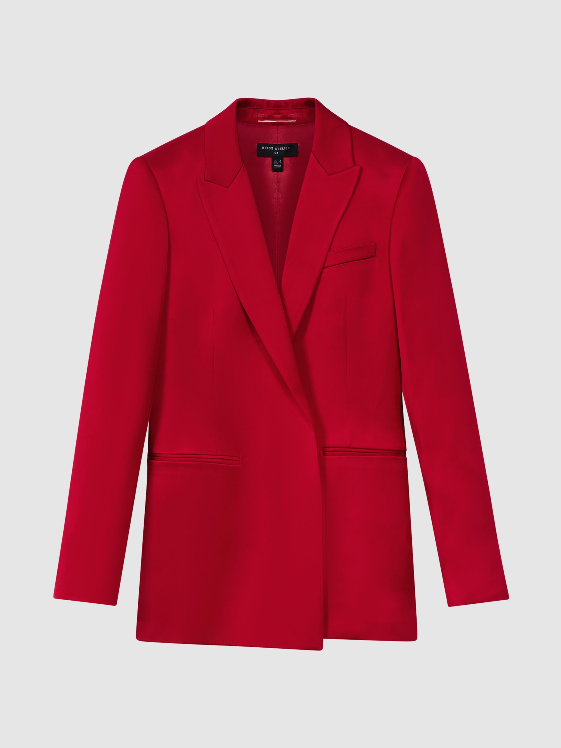 Satin Single Breasted Blazer in Red - Image 2 of 5 Satin Single Breasted Blazer in Red - Image 2 of 5