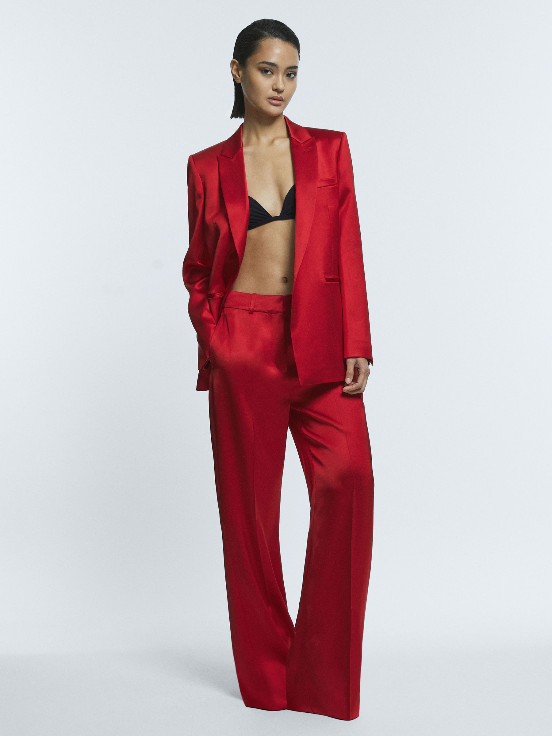 Satin Single Breasted Blazer in Red - Image 3 of 5