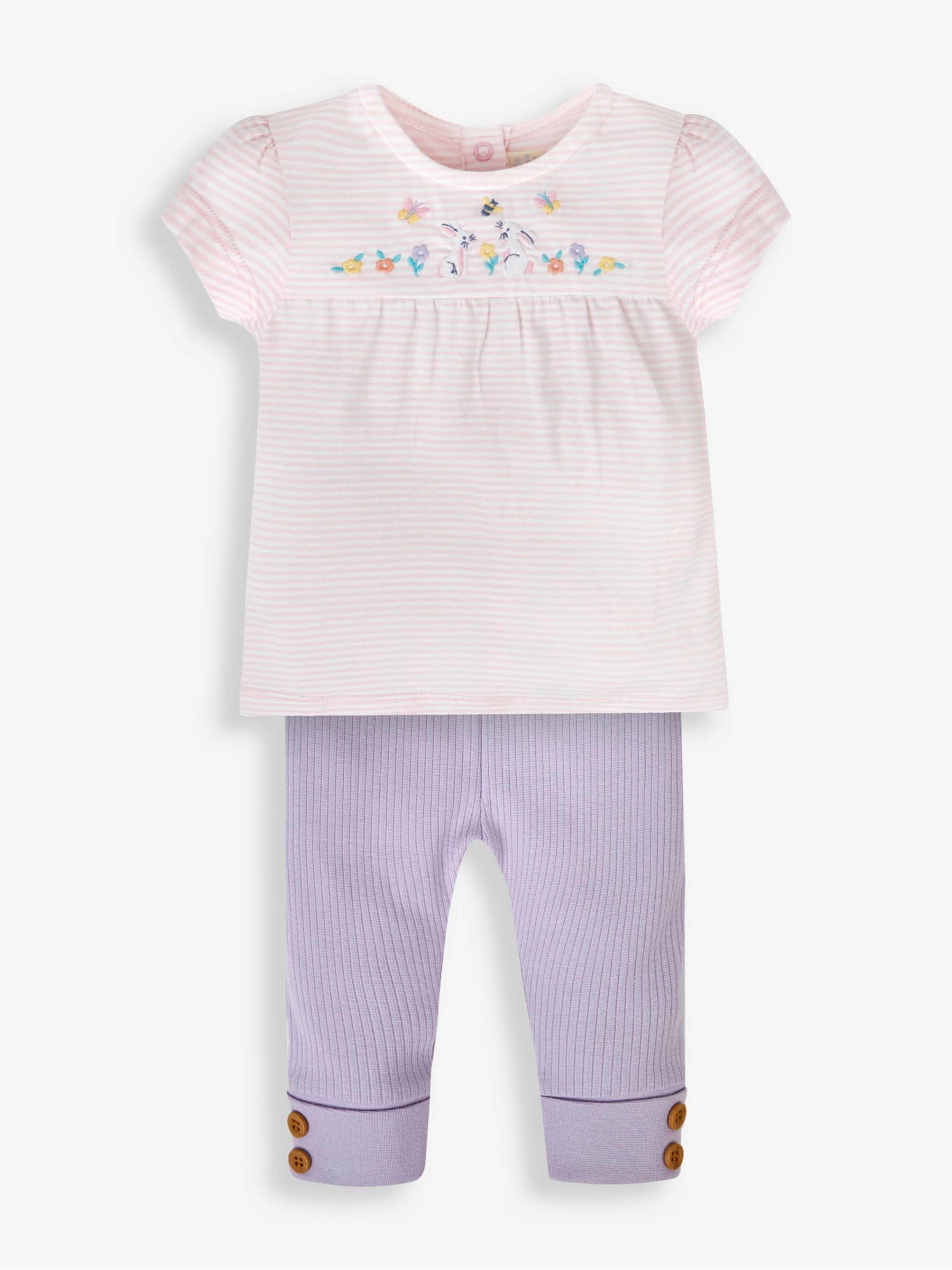 Pink 2-Piece Stripe Bunny Top & Ribbed Leggings Set - Image 1 of 8