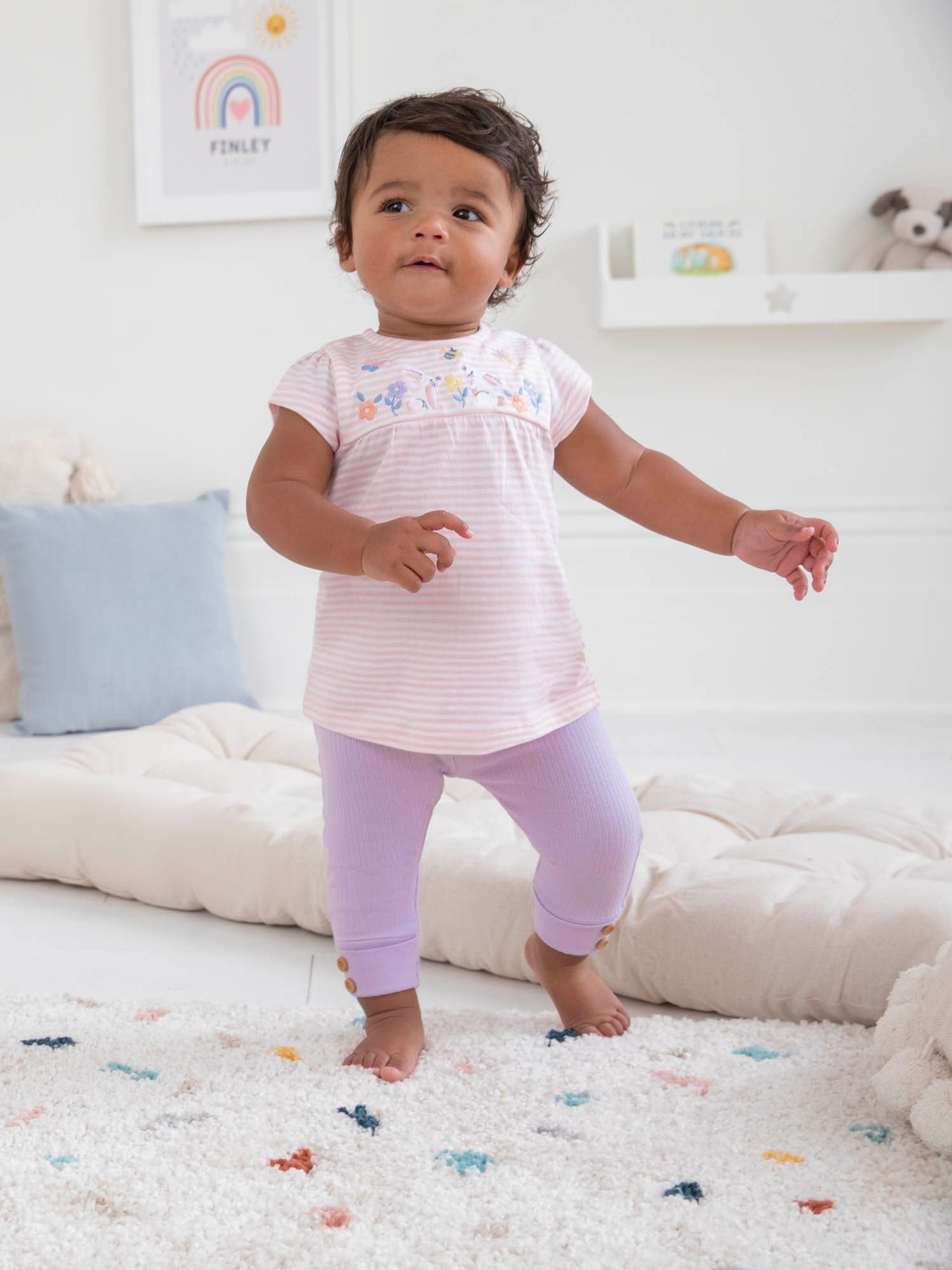 Pink 2-Piece Stripe Bunny Top & Ribbed Leggings Set - Image 6 of 8