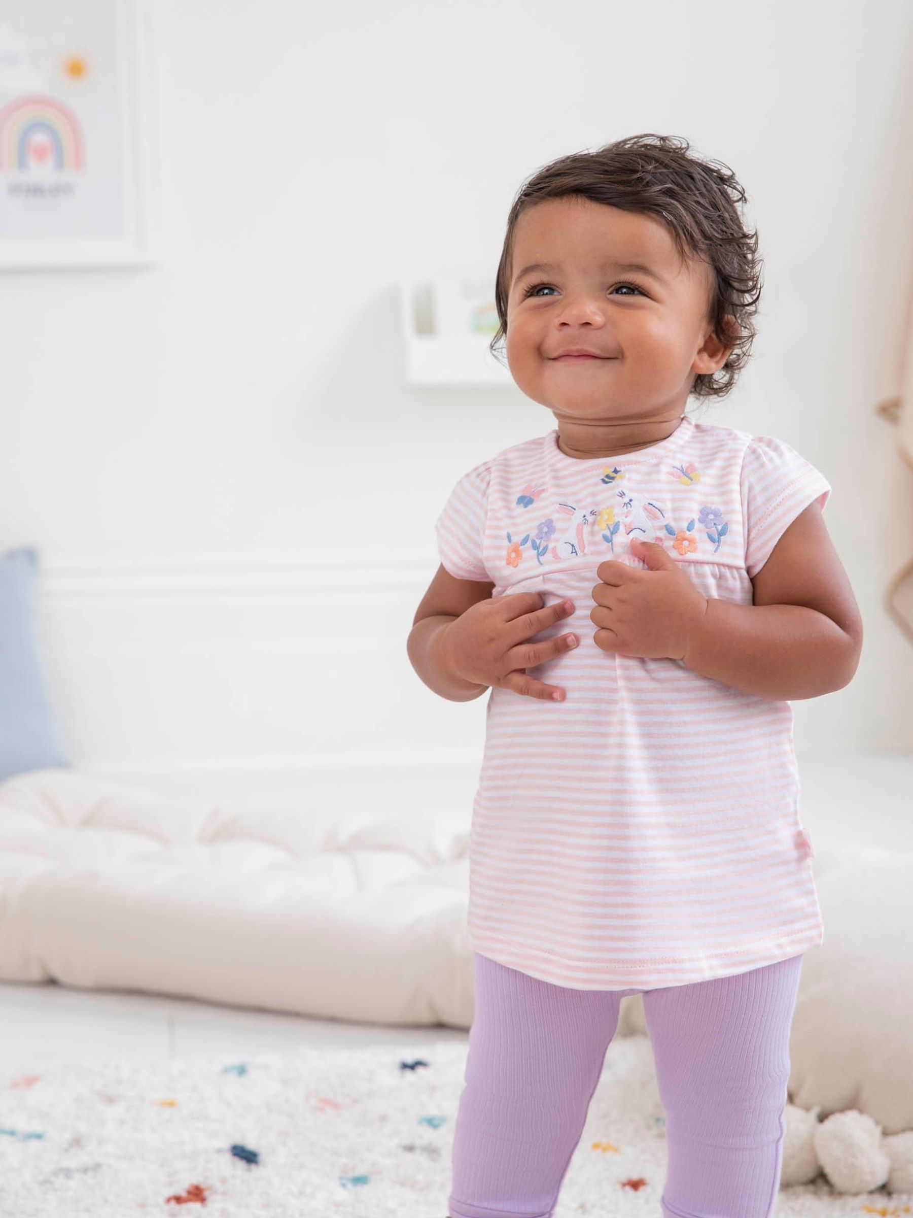 Pink 2-Piece Stripe Bunny Top & Ribbed Leggings Set - Image 8 of 8