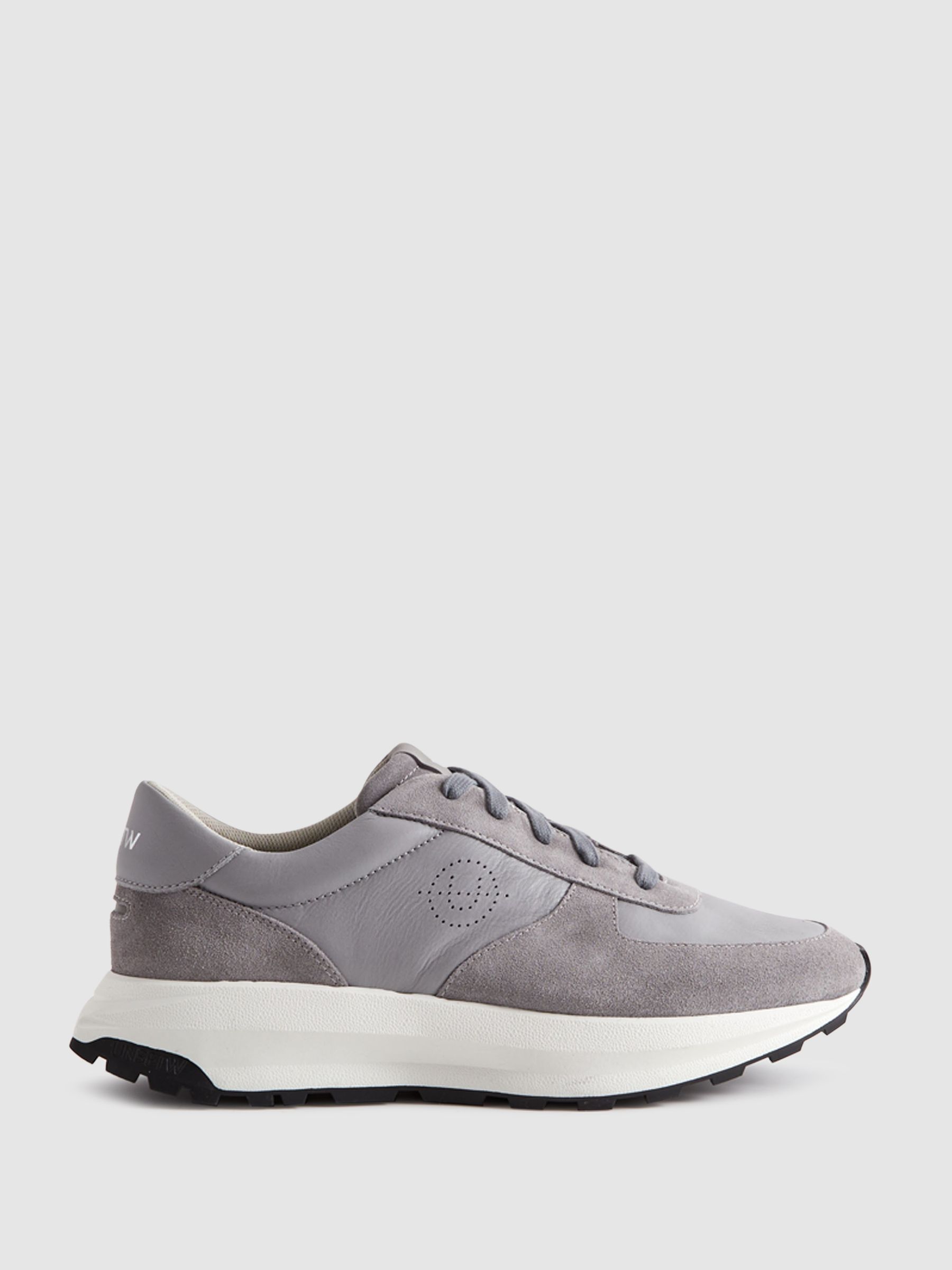 Unseen Footwear Suede Trinity Stamp Trainers in Grey/White - Image 1 of 5
