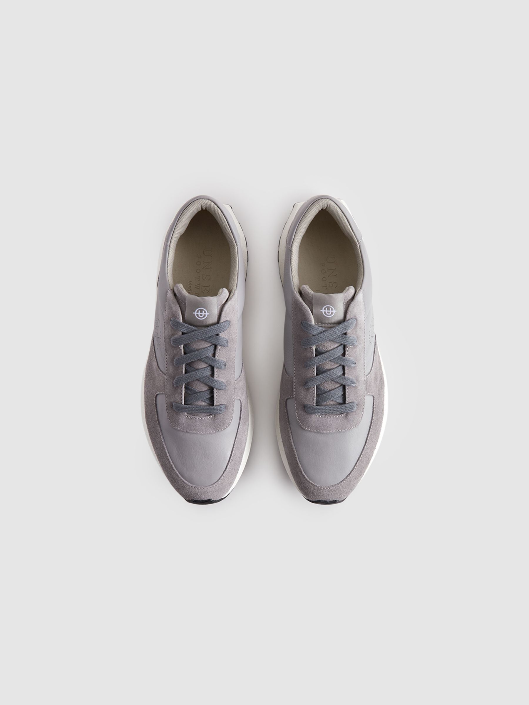 Unseen Footwear Suede Trinity Stamp Trainers in Grey/White - Image 2 of 5