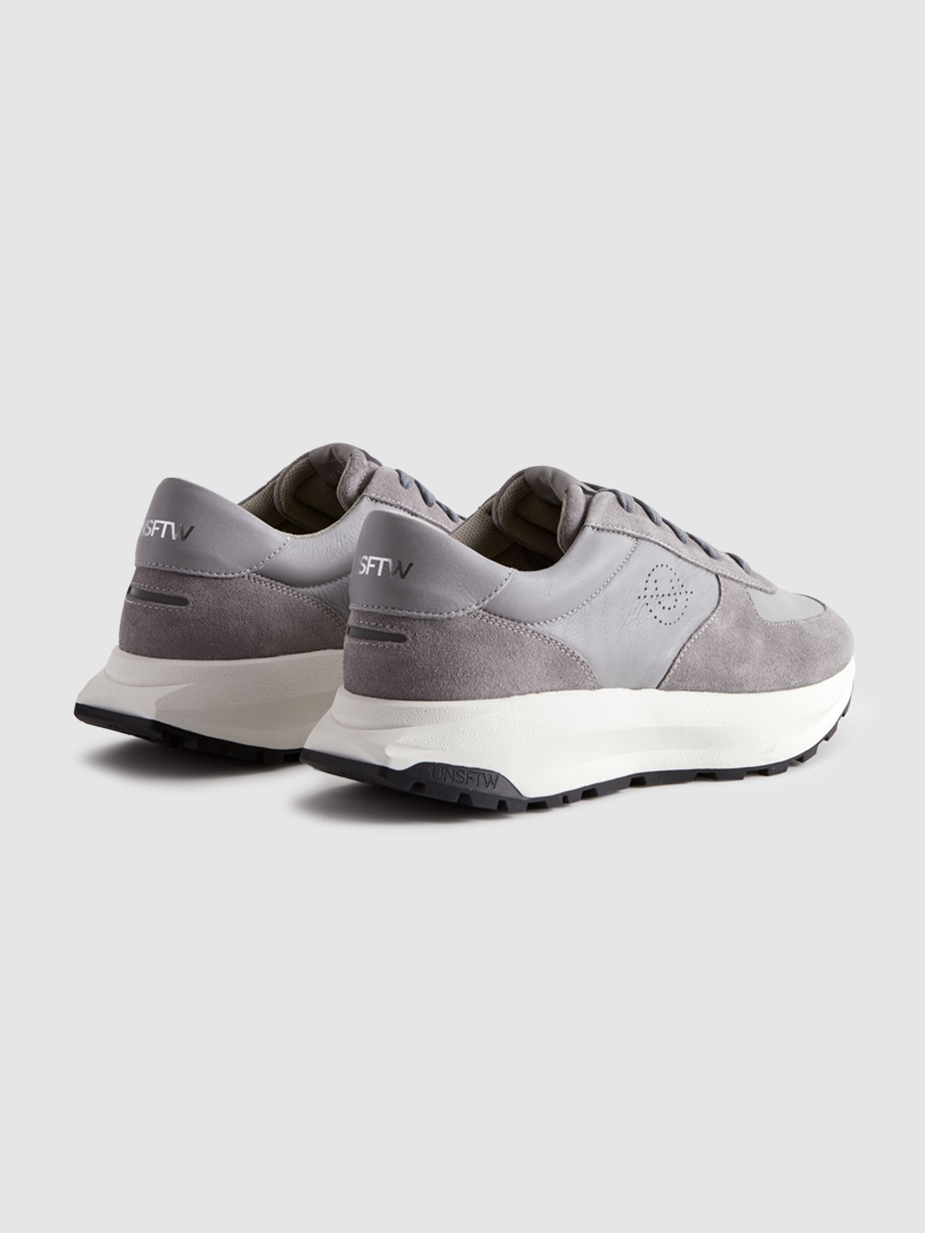 Unseen Footwear Suede Trinity Stamp Trainers in Grey/White - Image 4 of 5