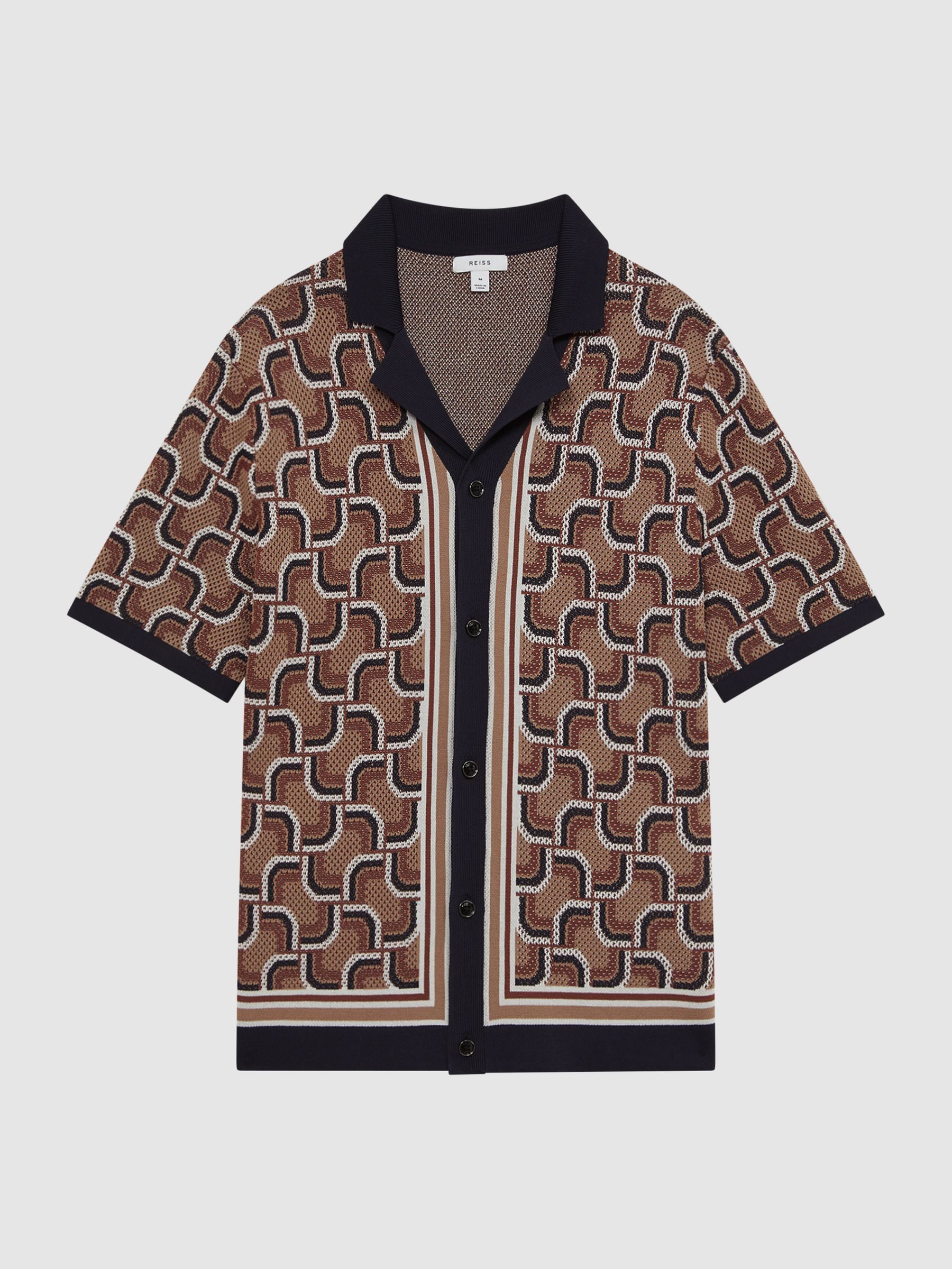 Knitted Cuban Collar Shirt in Navy - Image 2 of 6