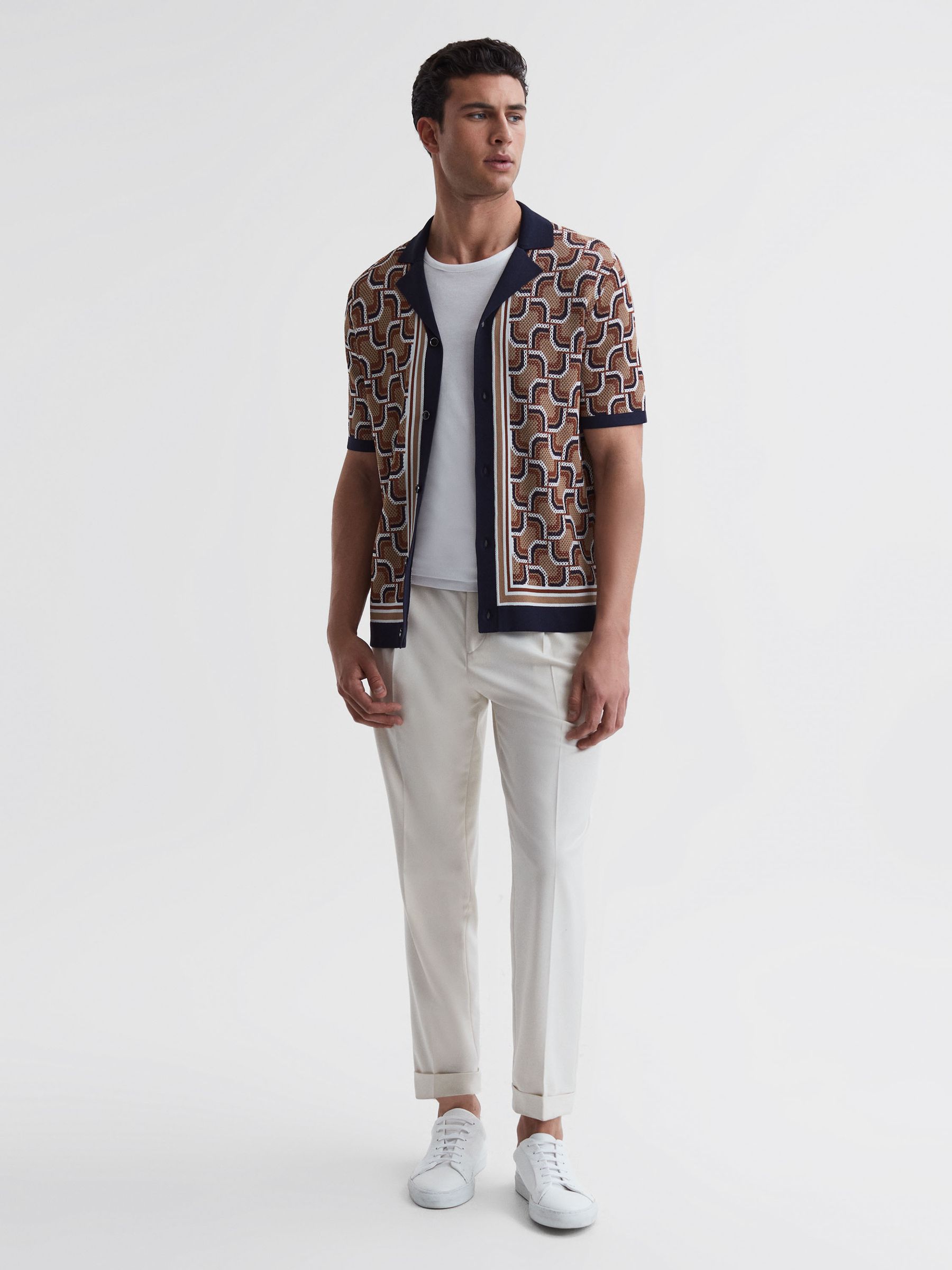 Knitted Cuban Collar Shirt in Navy - Image 3 of 6