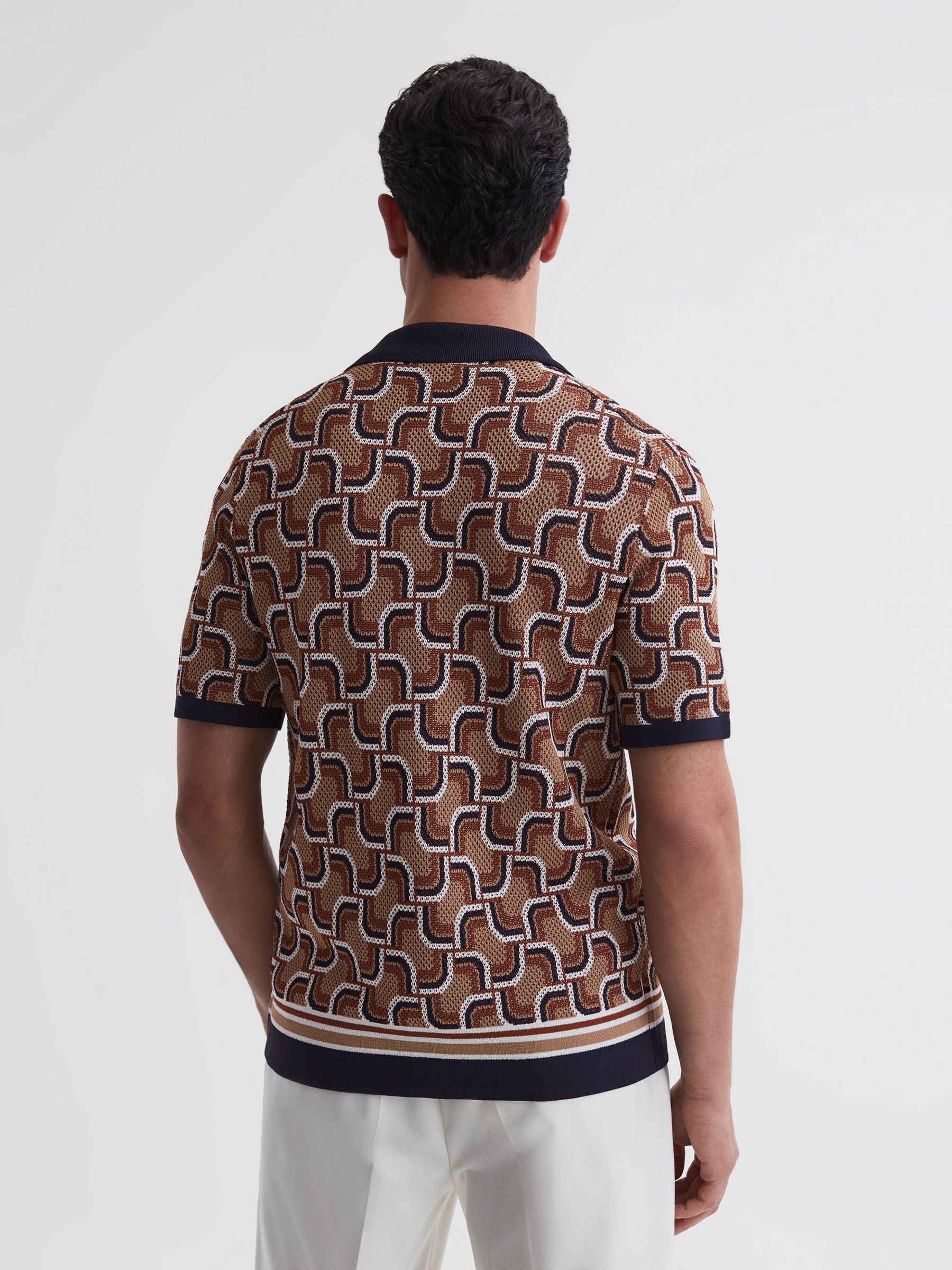 Knitted Cuban Collar Shirt in Navy - Image 5 of 6