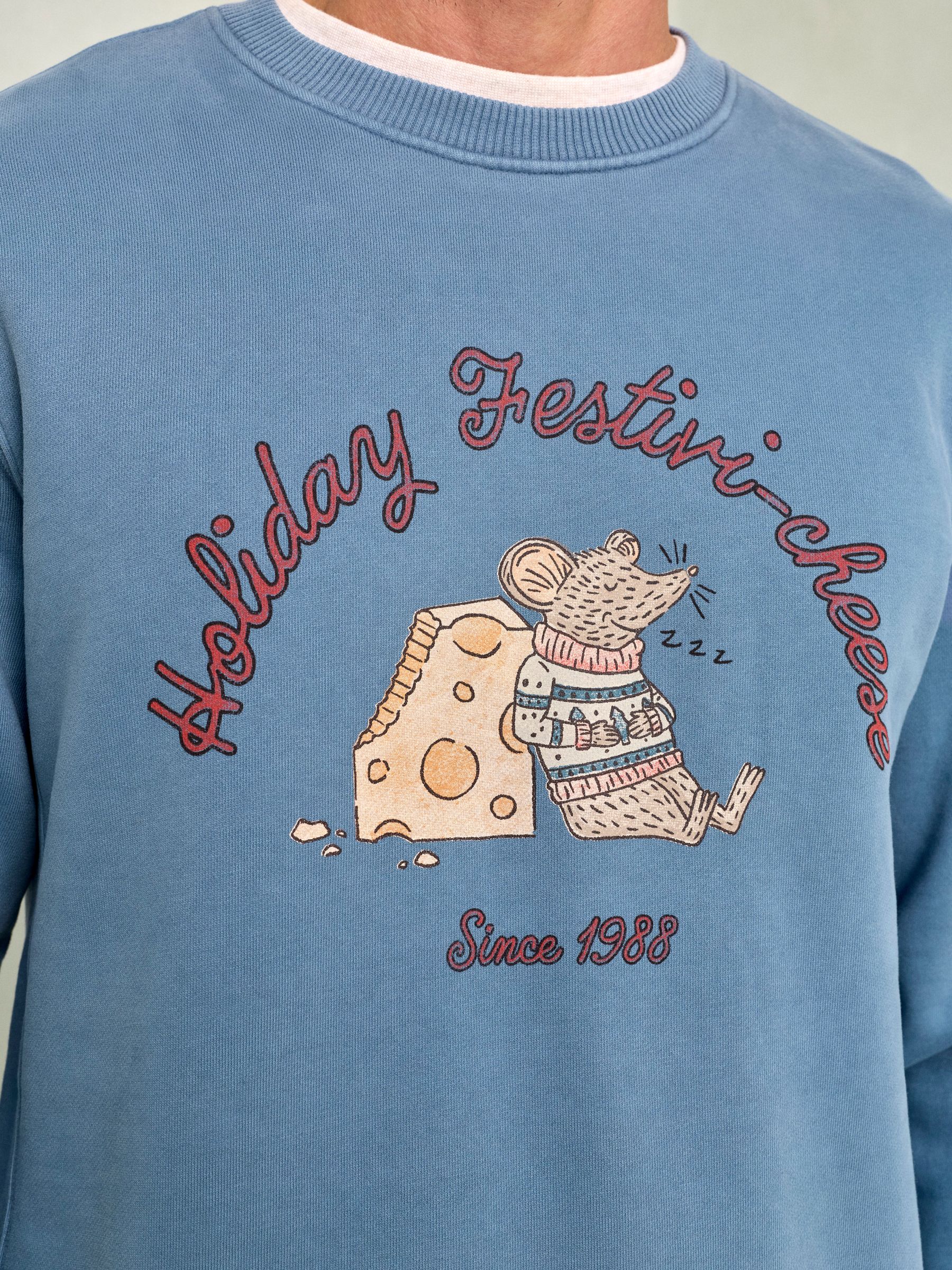 Hayle Light Blue Christmas Mouse Graphic Crew Sweatshirt - Image 4 of 5