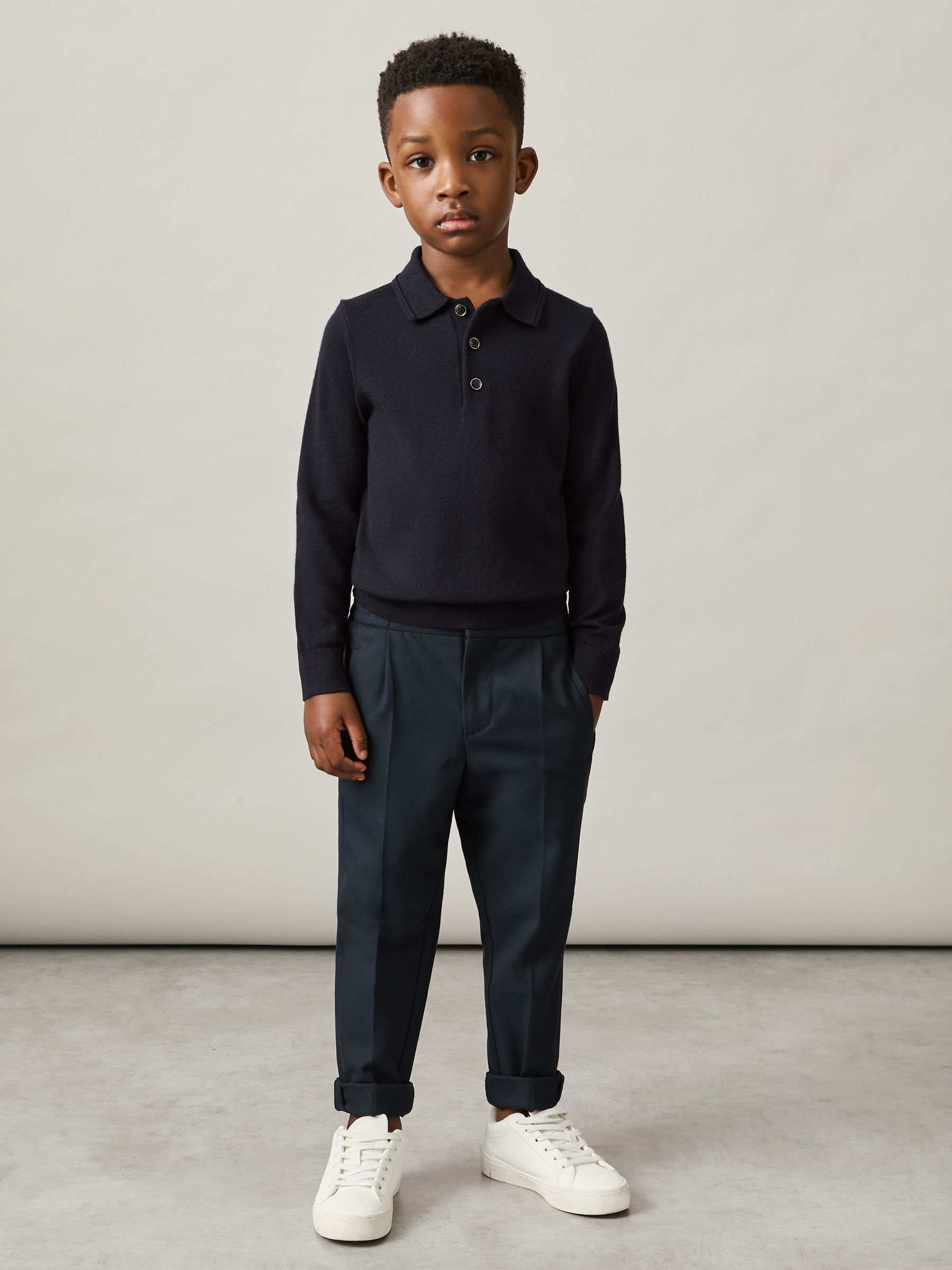 3-9 yrs Merino Wool Polo Shirt in Navy - Image 1 of 6
