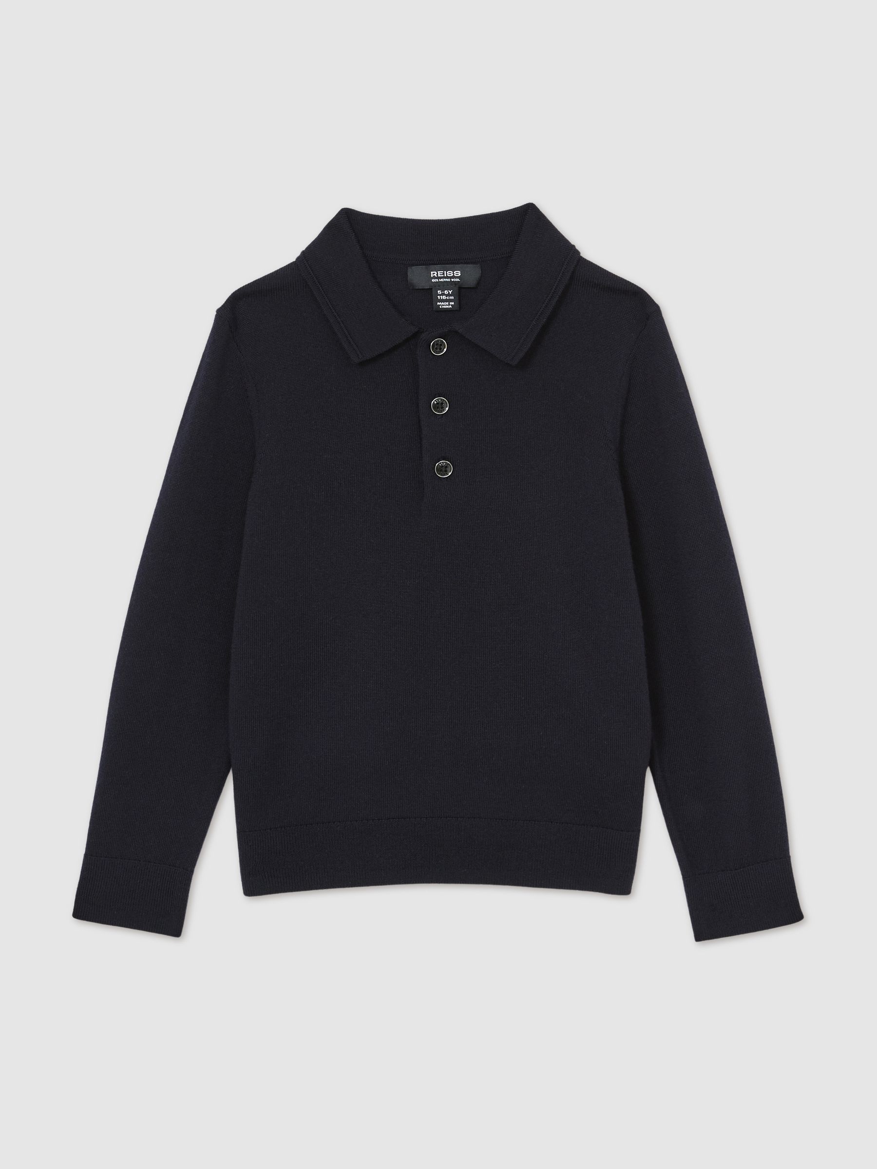 3-9 yrs Merino Wool Polo Shirt in Navy - Image 2 of 6