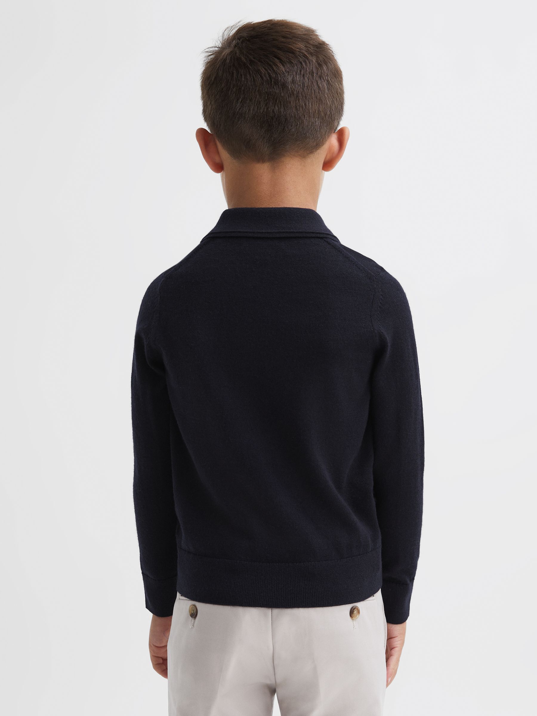 3-9 yrs Merino Wool Polo Shirt in Navy - Image 5 of 6