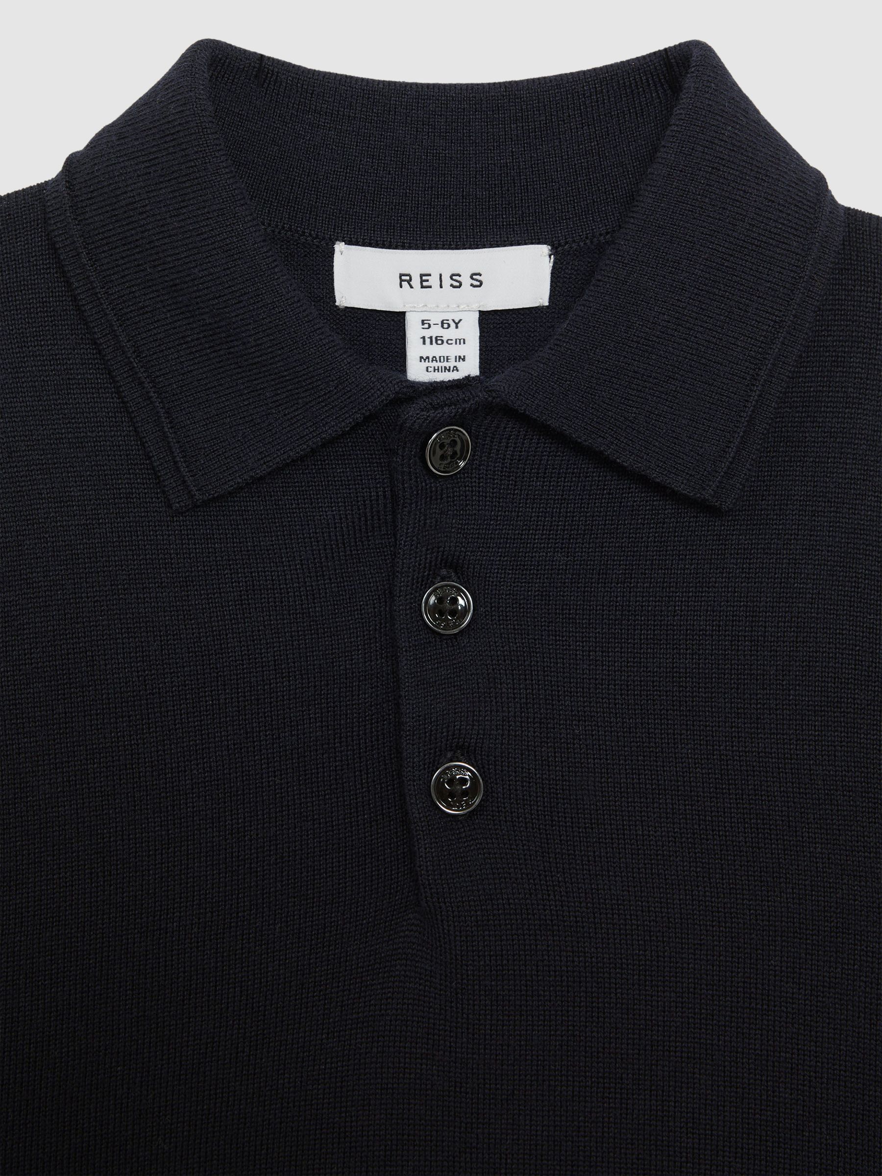 3-9 yrs Merino Wool Polo Shirt in Navy - Image 6 of 6