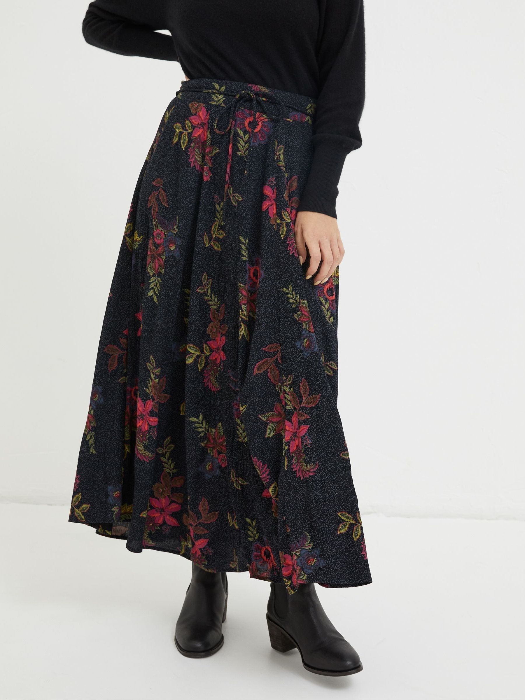 Black Amelie Floral Midi Skirt - Image 1 of 6 Black Amelie Floral Midi Skirt - Image 1 of 6