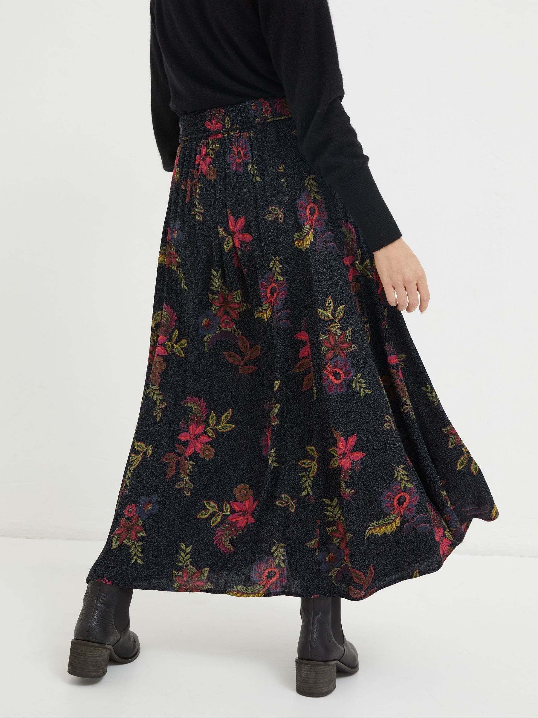 Black Amelie Floral Midi Skirt - Image 2 of 6 Black Amelie Floral Midi Skirt - Image 2 of 6