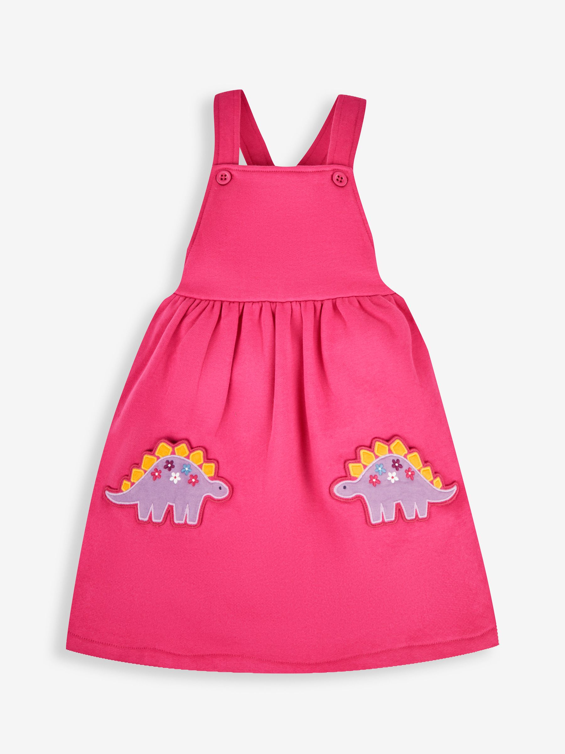 Raspberry Pink Dino Girls' 2-Piece Appliqué Pinafore Dress & Top Set - Image 3 of 6