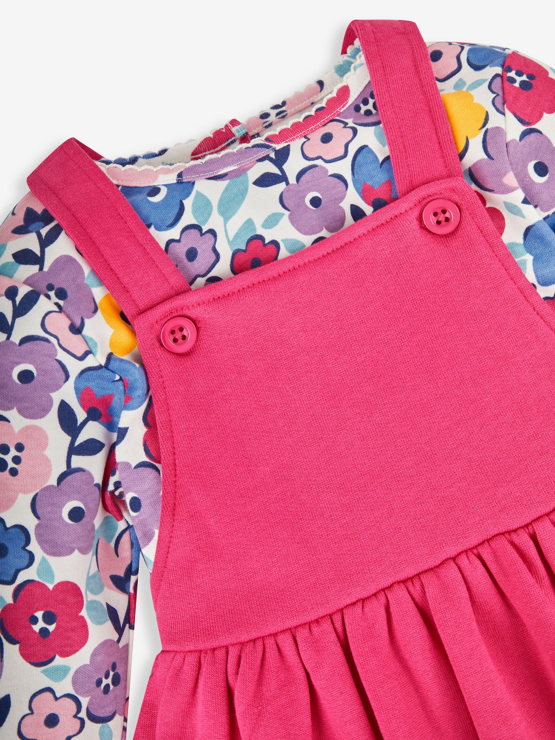 Raspberry Pink Dino Girls' 2-Piece Appliqué Pinafore Dress & Top Set - Image 5 of 6