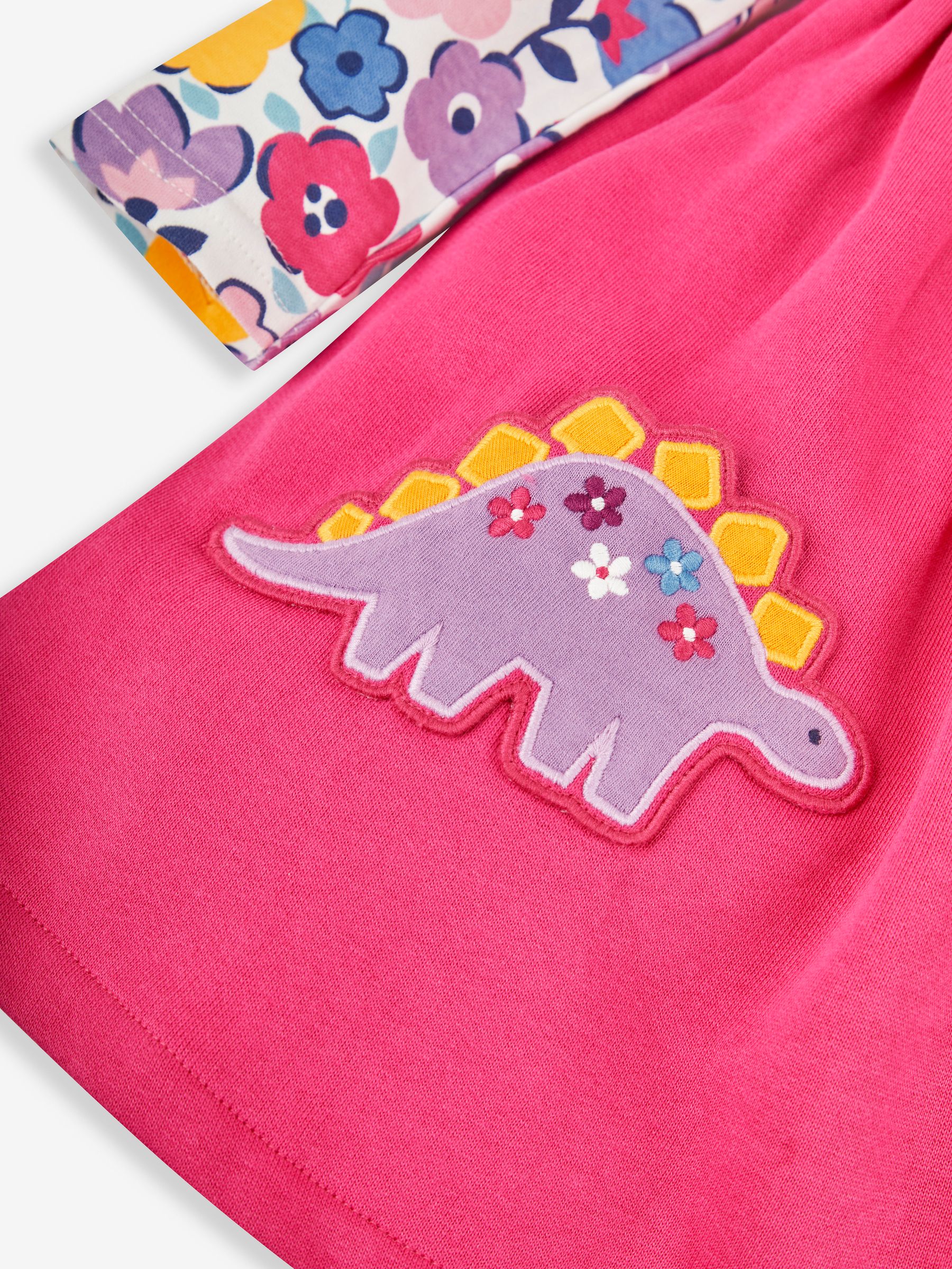 Raspberry Pink Dino Girls' 2-Piece Appliqué Pinafore Dress & Top Set - Image 6 of 6