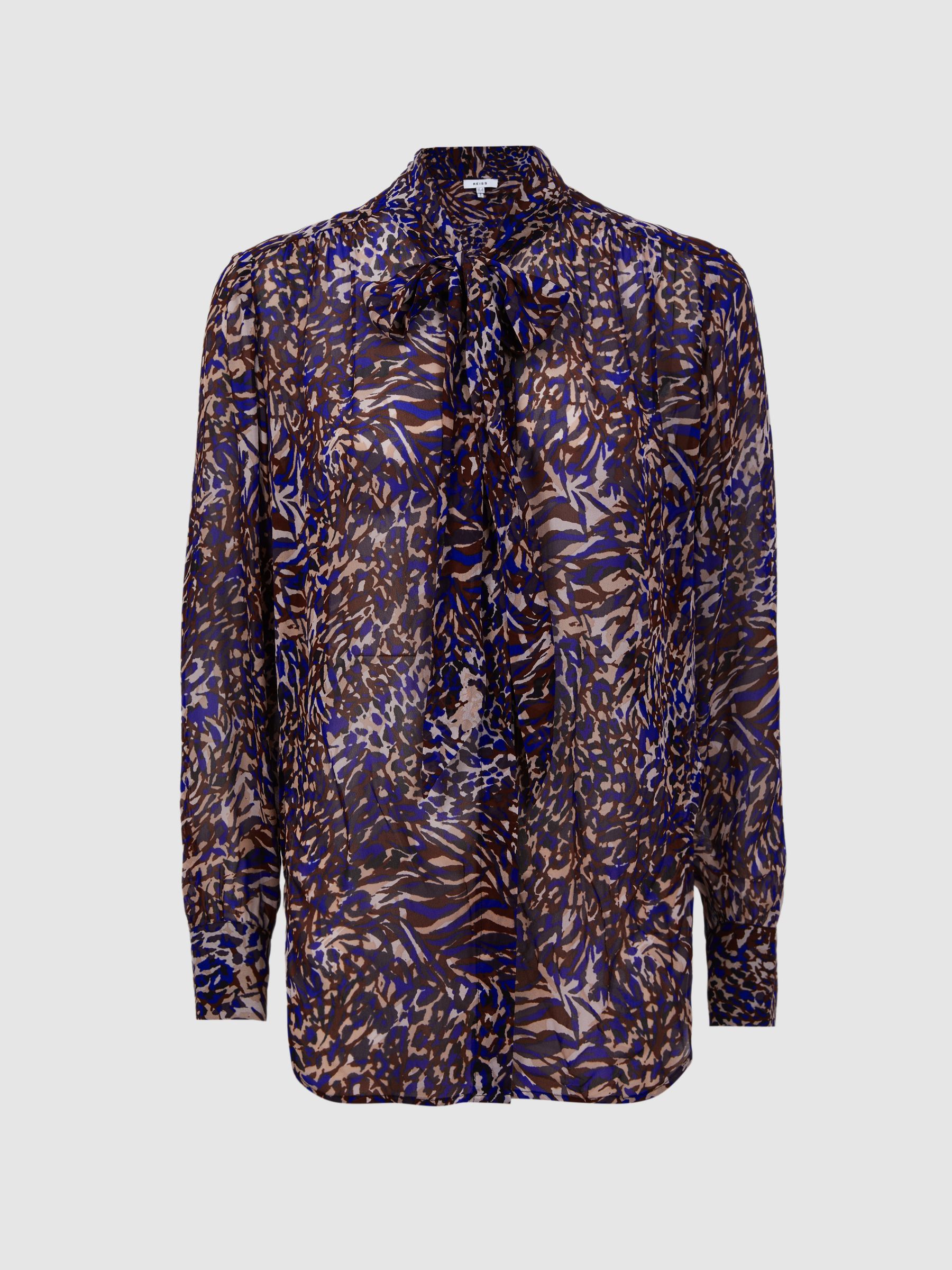 Animal Print Necktie Blouse in Blue - Image 2 of 5
