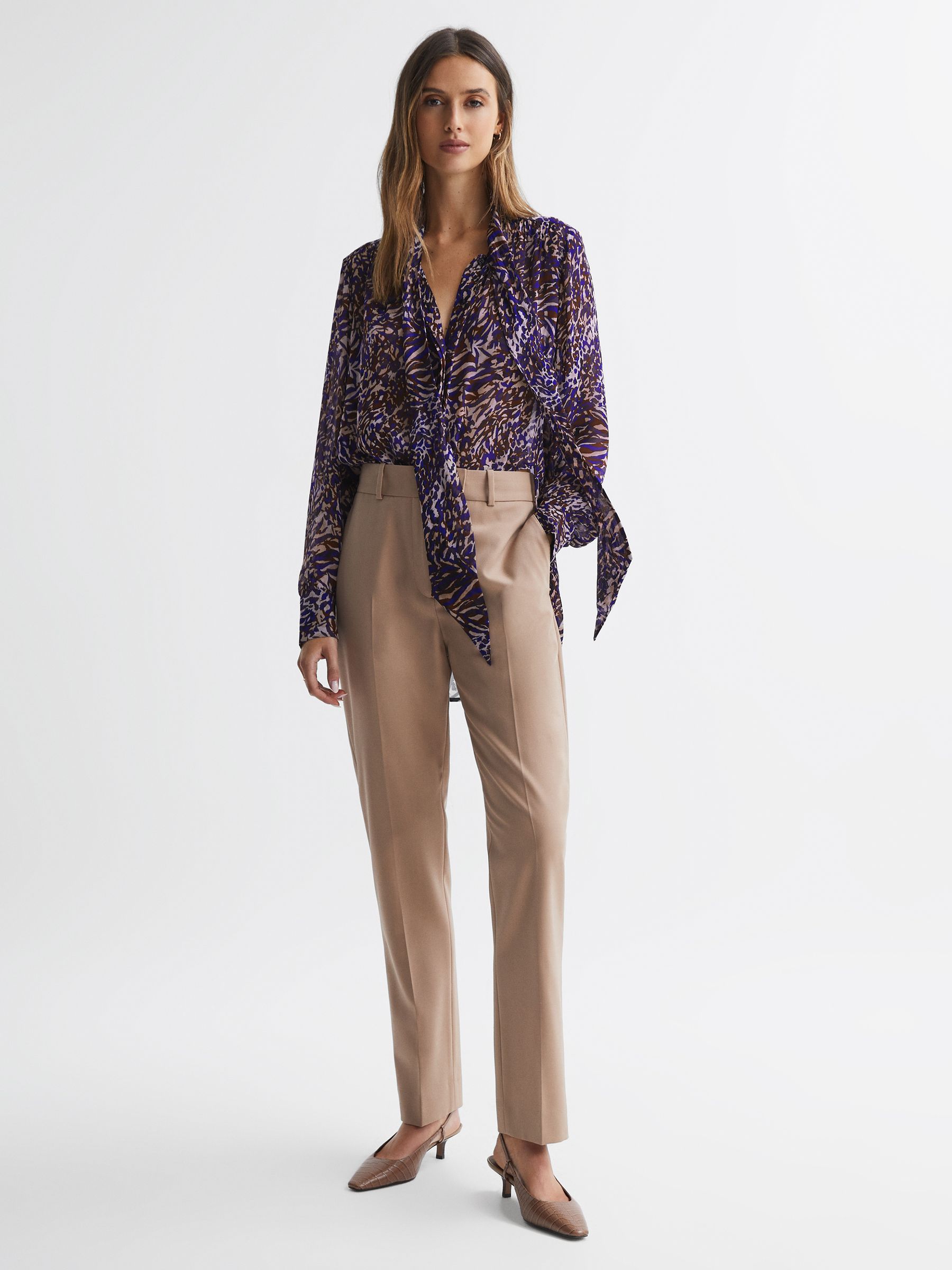 Animal Print Necktie Blouse in Blue - Image 3 of 5