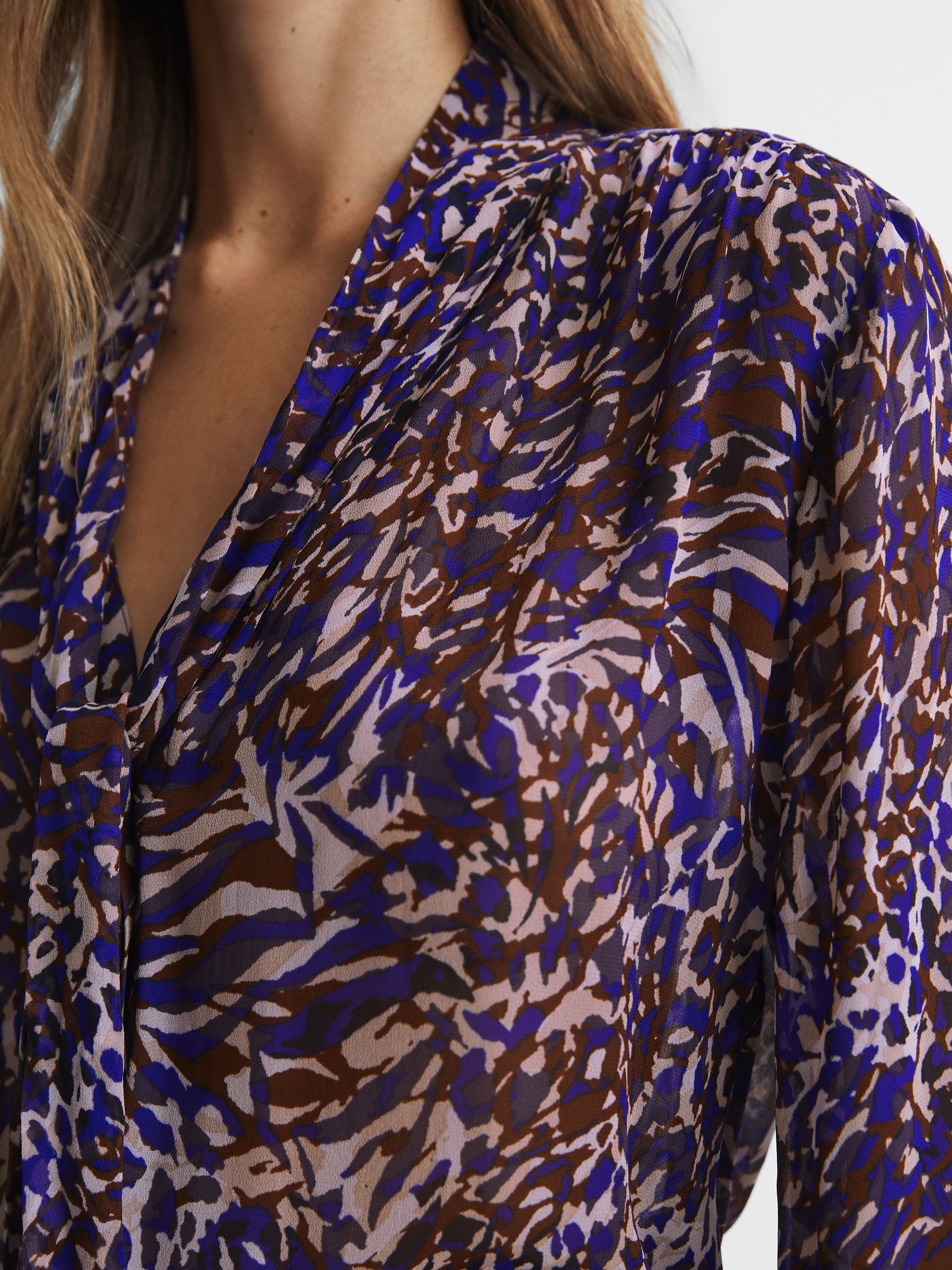 Animal Print Necktie Blouse in Blue - Image 4 of 5