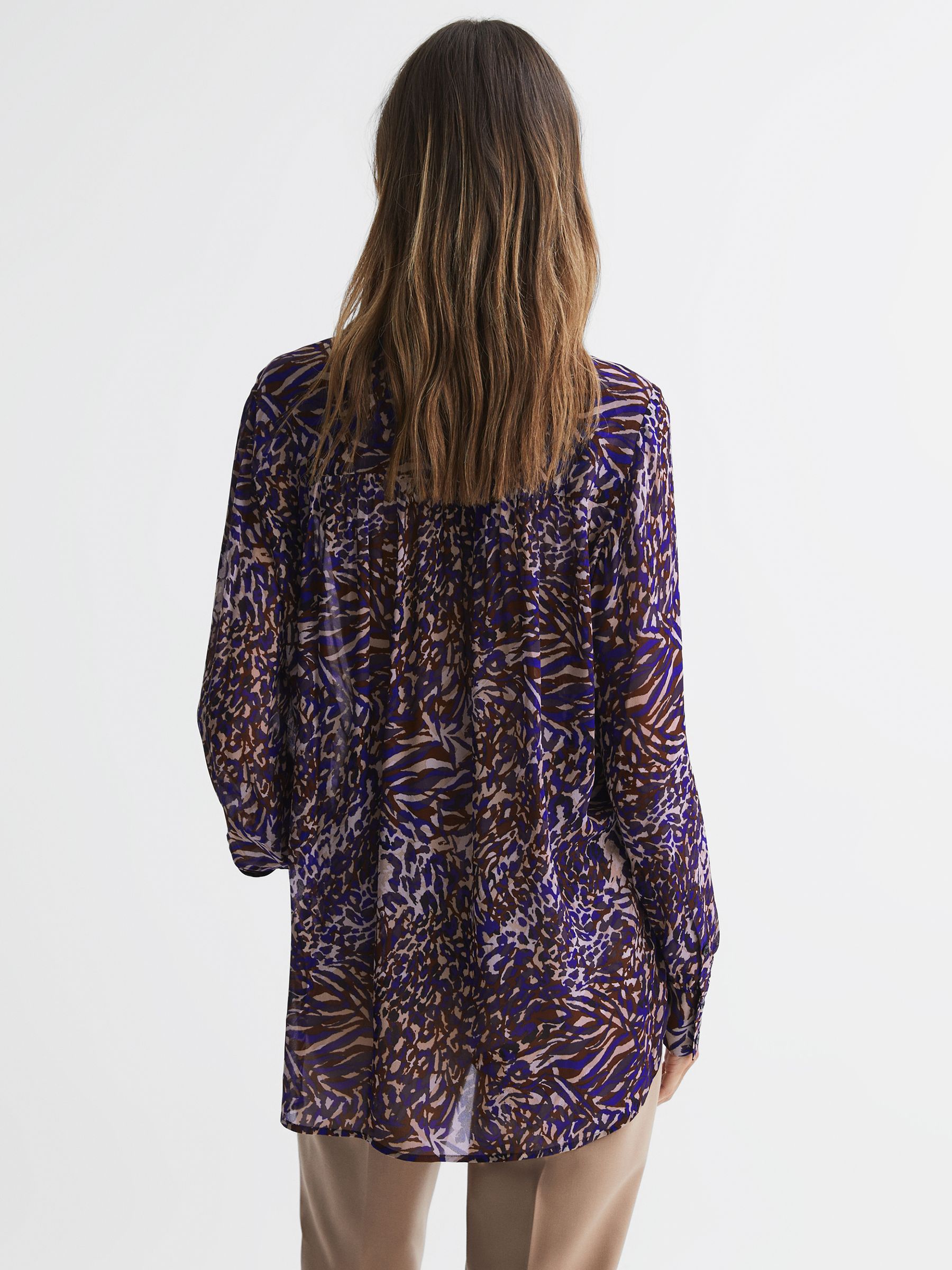 Animal Print Necktie Blouse in Blue - Image 5 of 5