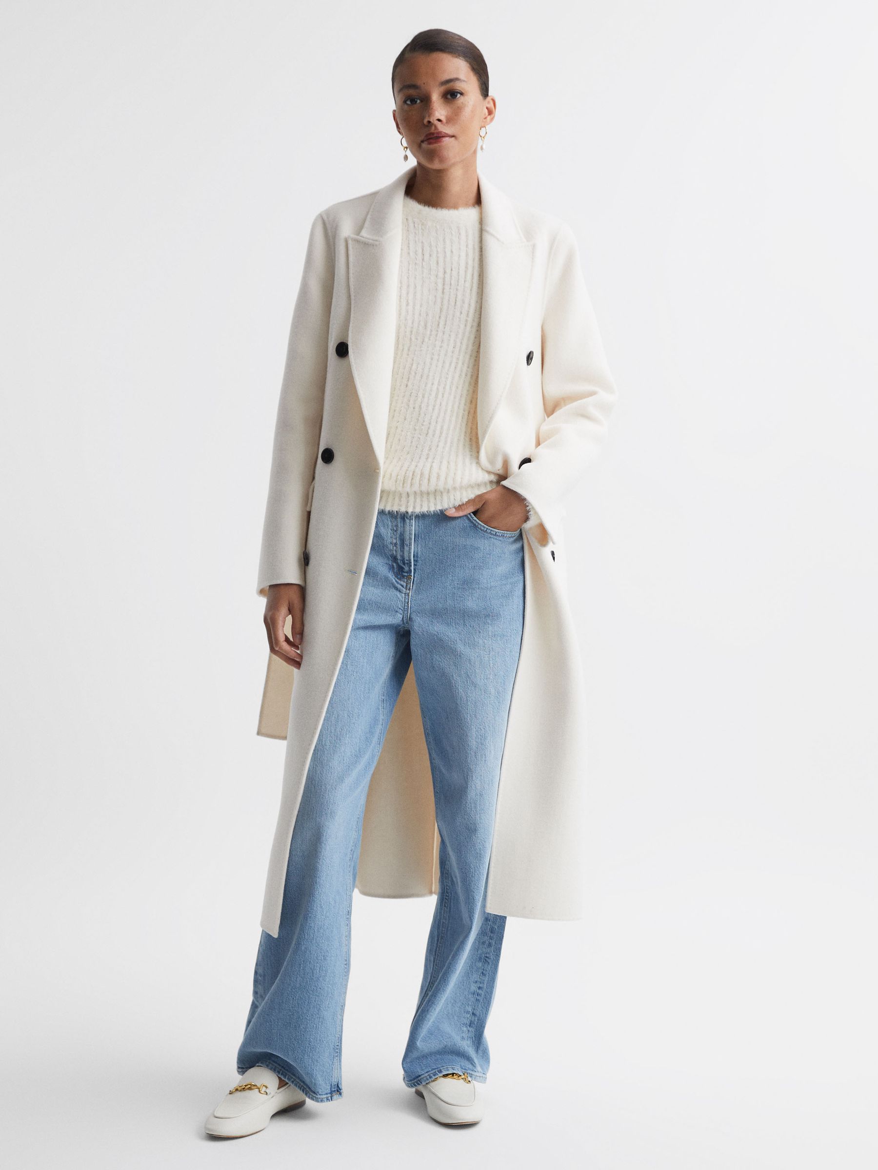 Ribbed Fluffy Crew Neck Jumper in Ivory - Image 3 of 5