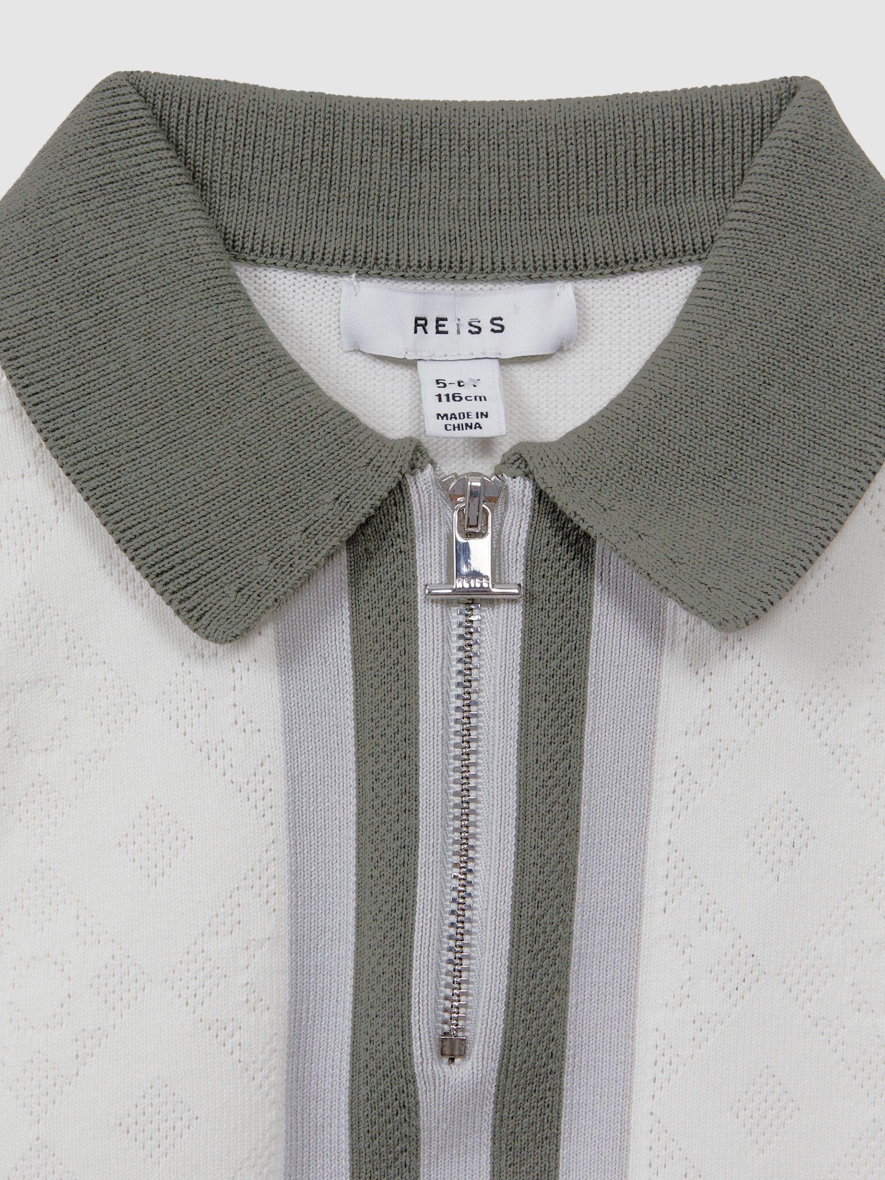 Senior Cotton Knitted Half-Zip Polo T-Shirt in Ecru/Green - Image 6 of 6