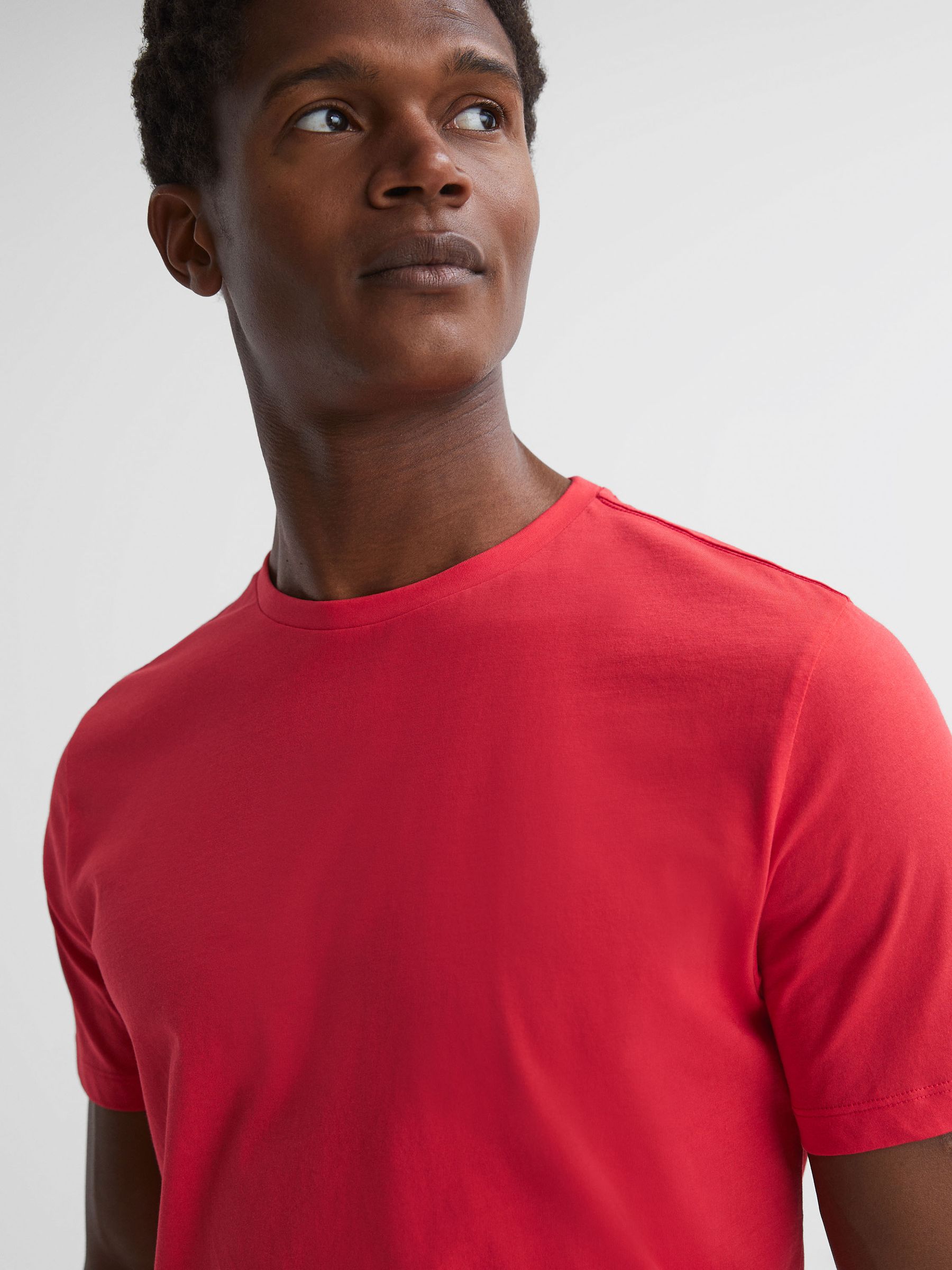 Cotton Crew Neck T-Shirt in Grenedine Orange - Image 1 of 6