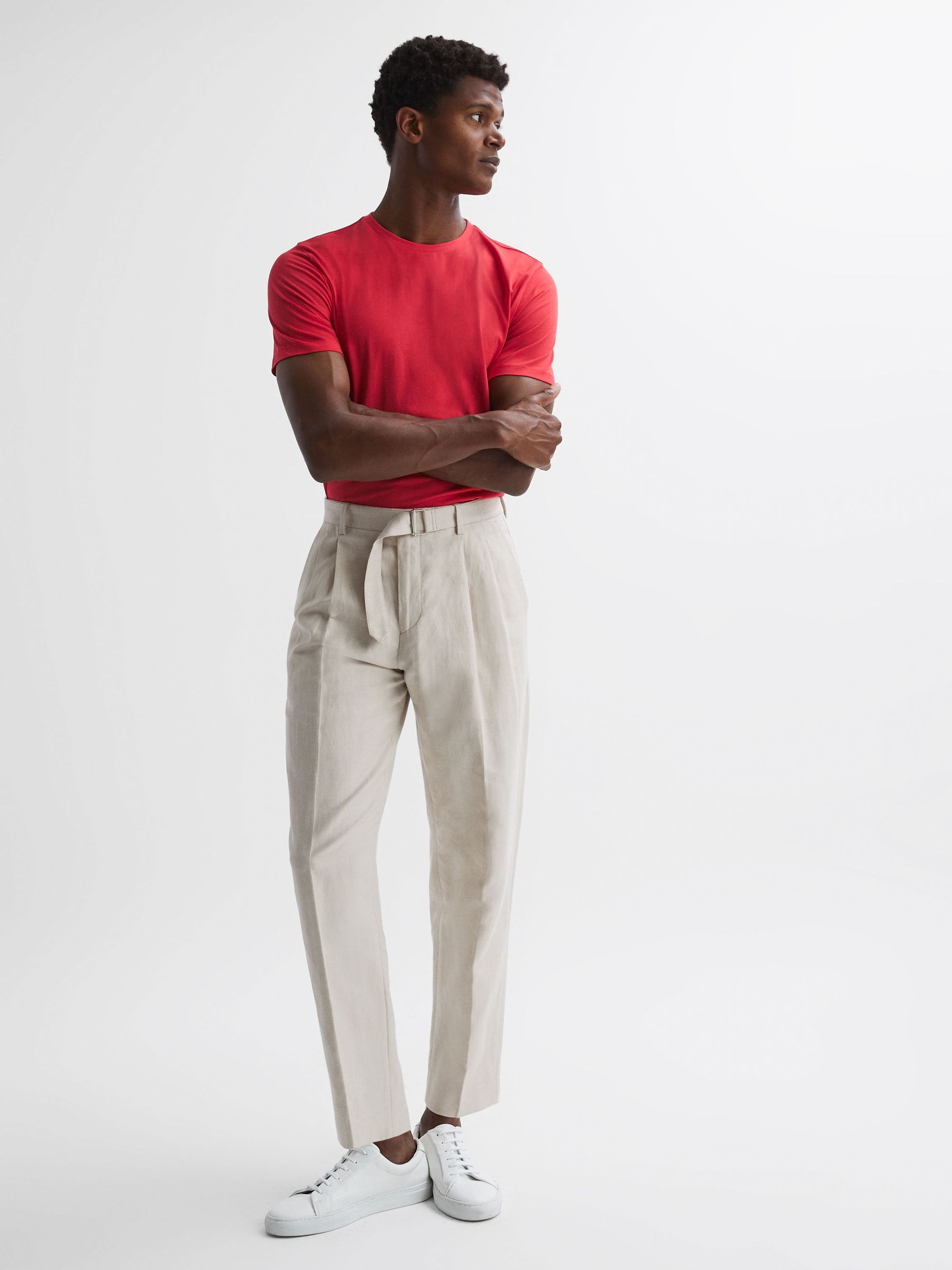 Cotton Crew Neck T-Shirt in Grenedine Orange - Image 3 of 6