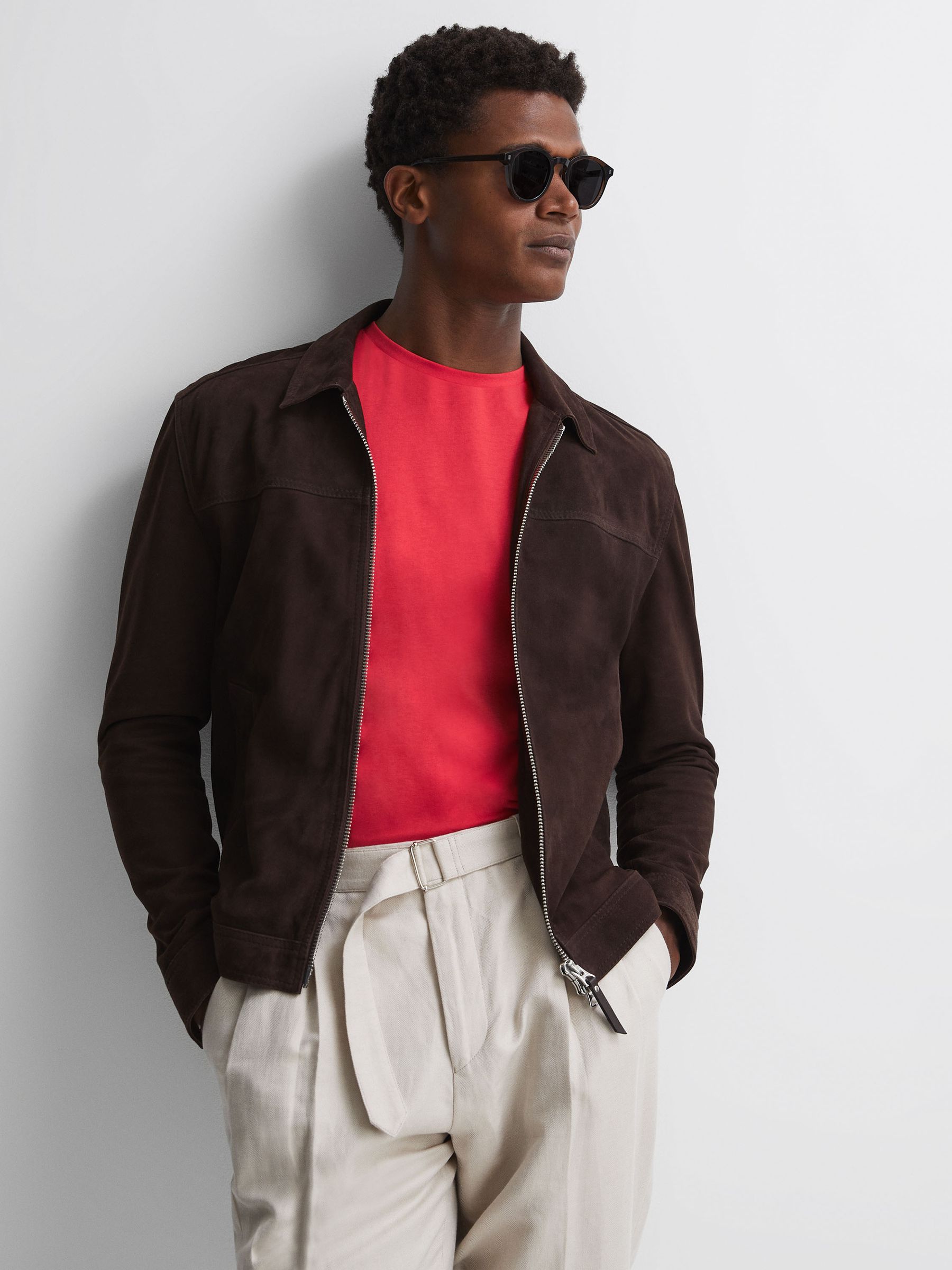 Cotton Crew Neck T-Shirt in Grenedine Orange - Image 4 of 6