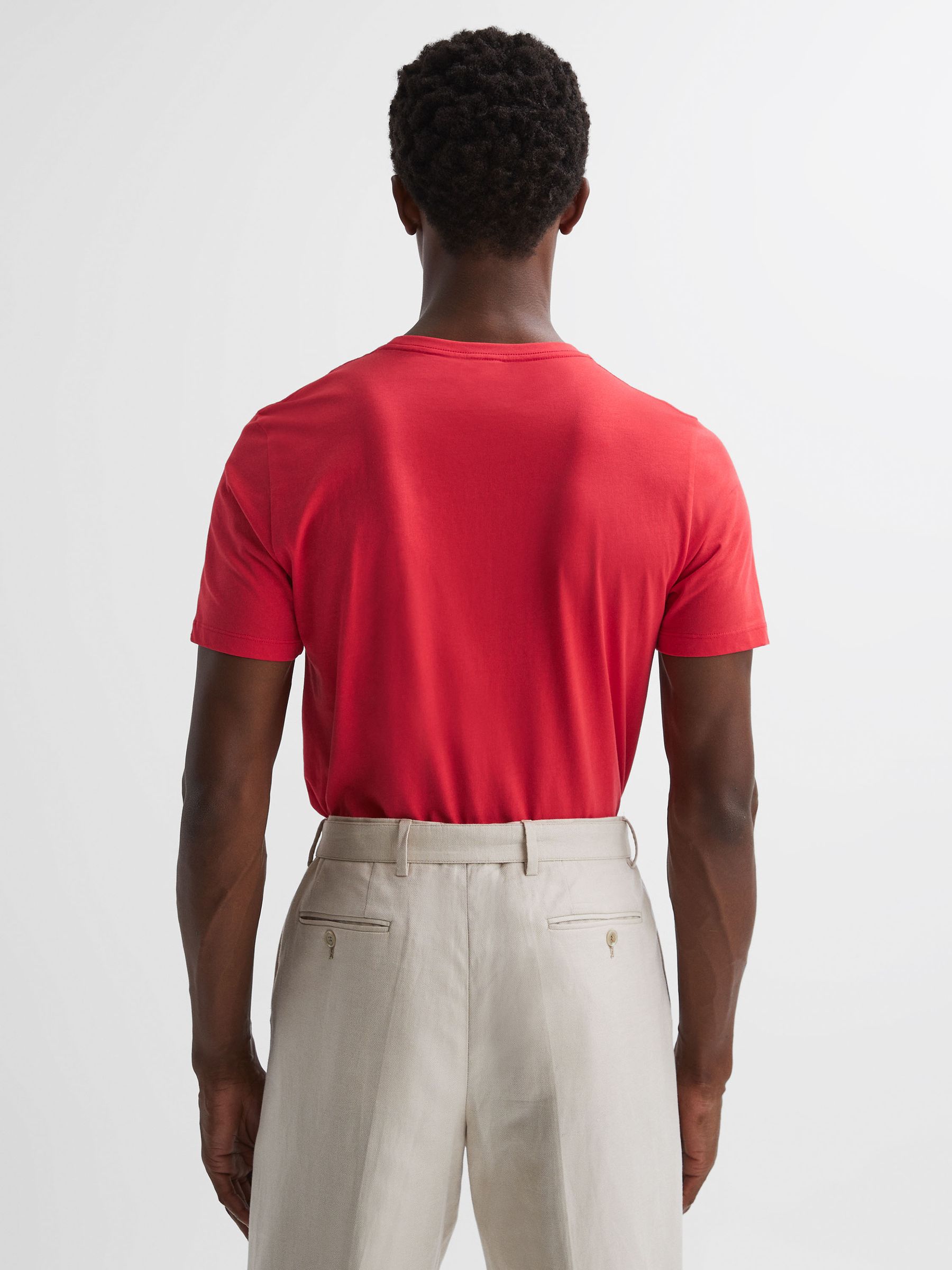 Cotton Crew Neck T-Shirt in Grenedine Orange - Image 5 of 6