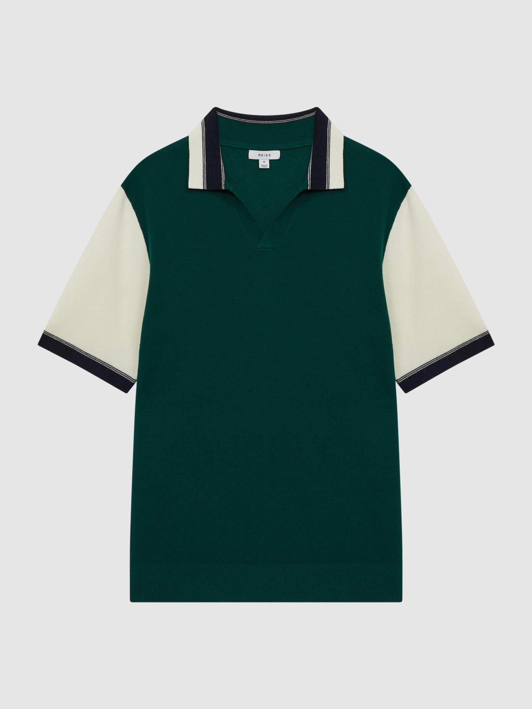 Open Collar Striped Polo Shirt in Bright Green/Ecru - Image 2 of 5