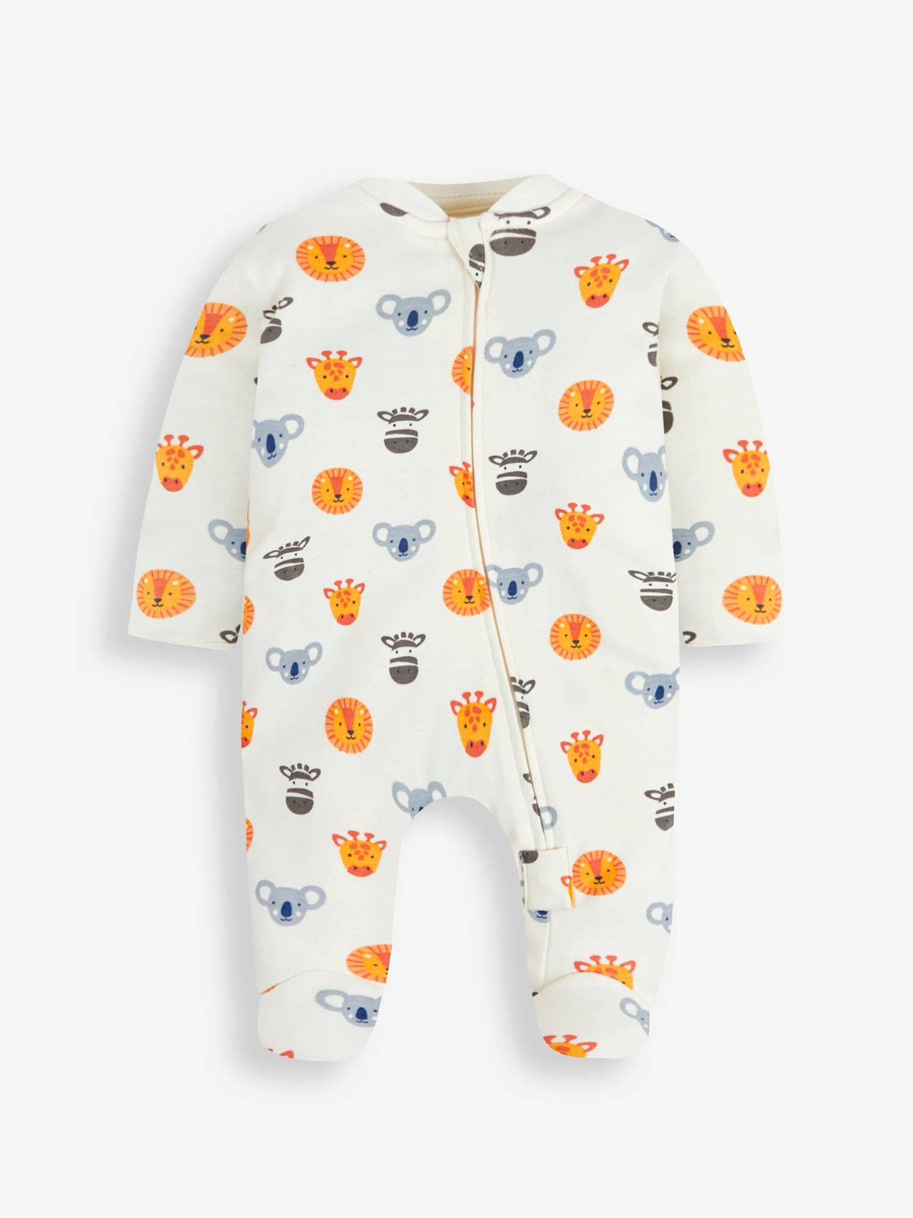 Cream Safari Friends Print Zip Cotton Baby Sleepsuit - Image 1 of 4
