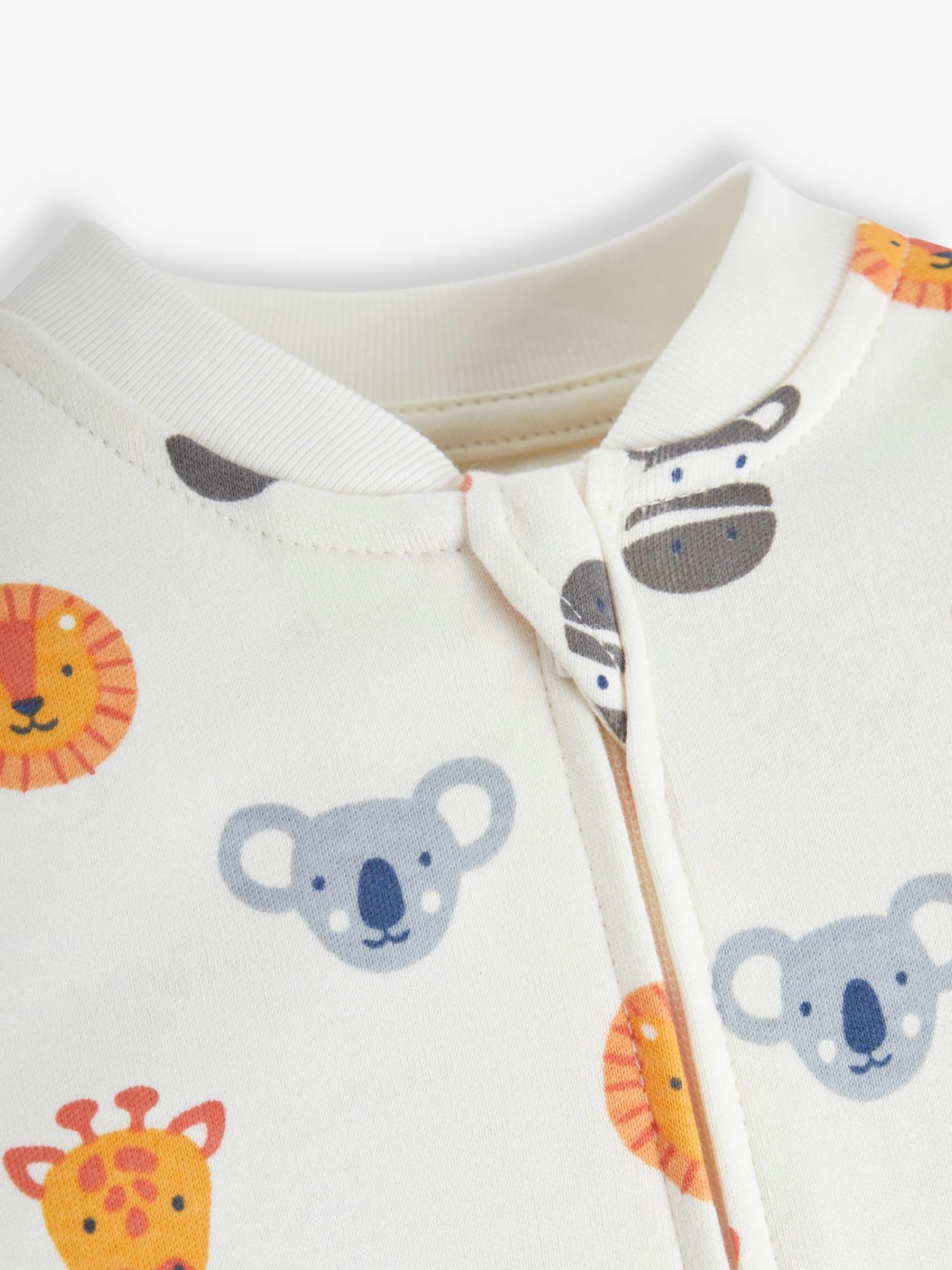 Cream Safari Friends Print Zip Cotton Baby Sleepsuit - Image 2 of 4