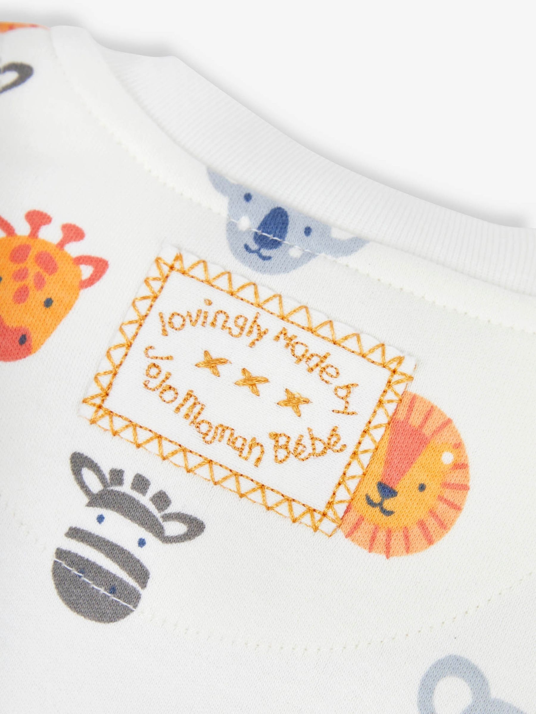 Cream Safari Friends Print Zip Cotton Baby Sleepsuit - Image 3 of 4