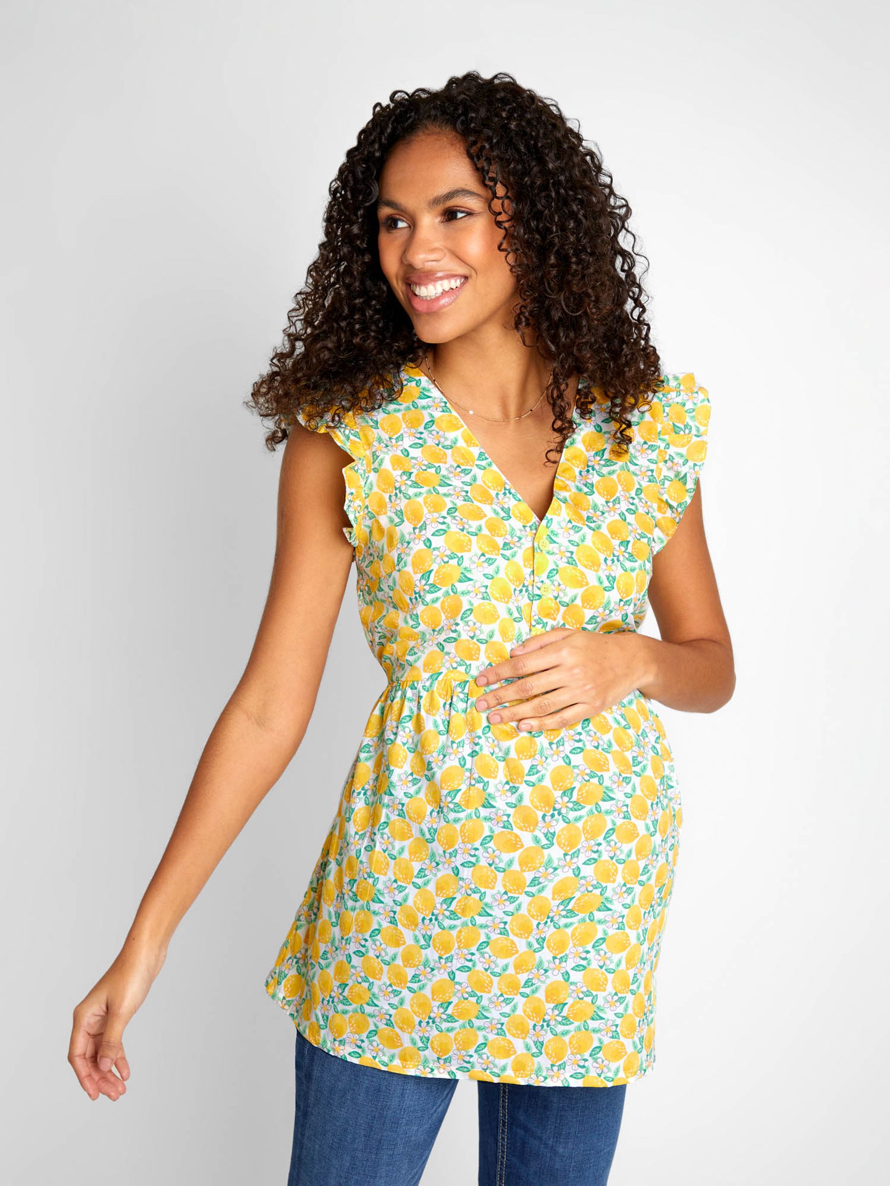 Yellow Lemon Floral Print 100% Cotton Blouse - Image 1 of 5