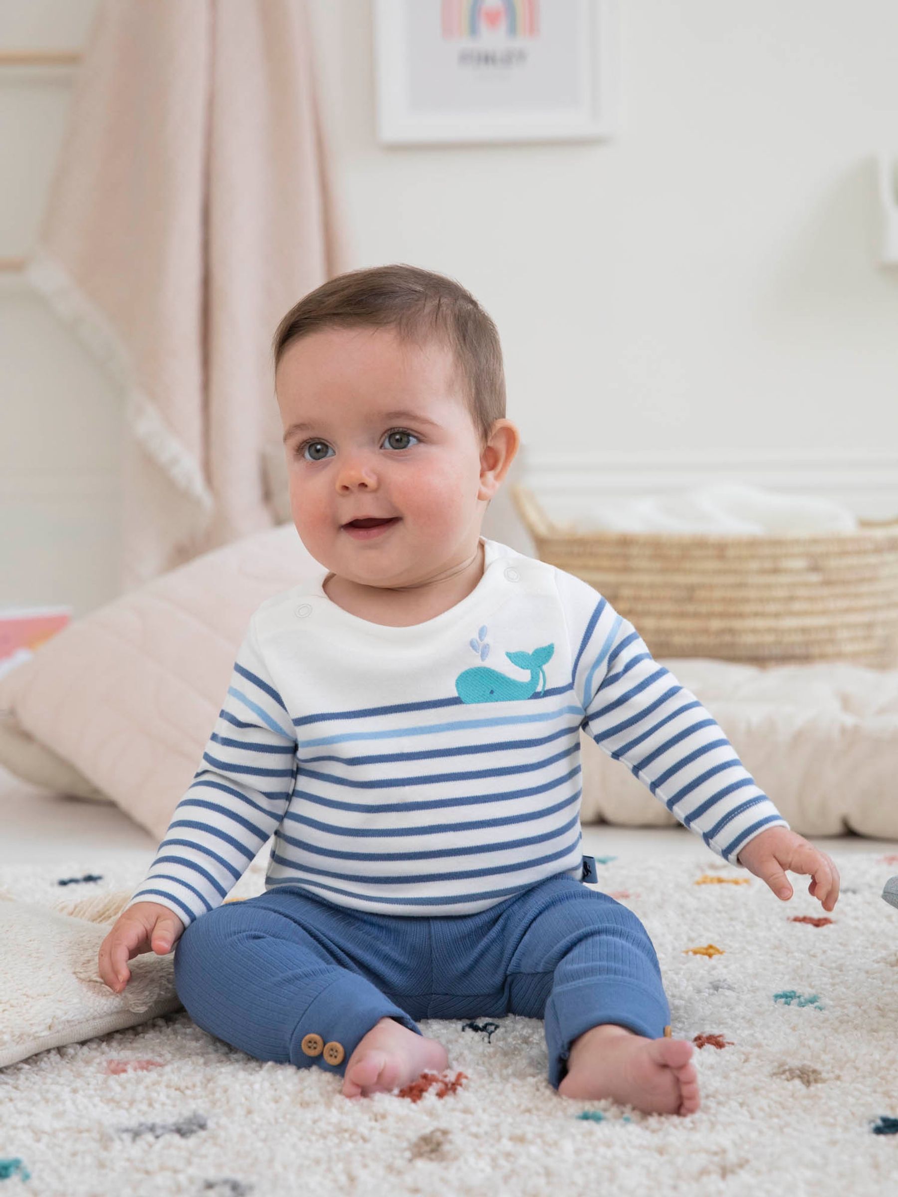 Indigo Blue Breton Top & Rib Leggings Set - Image 1 of 6