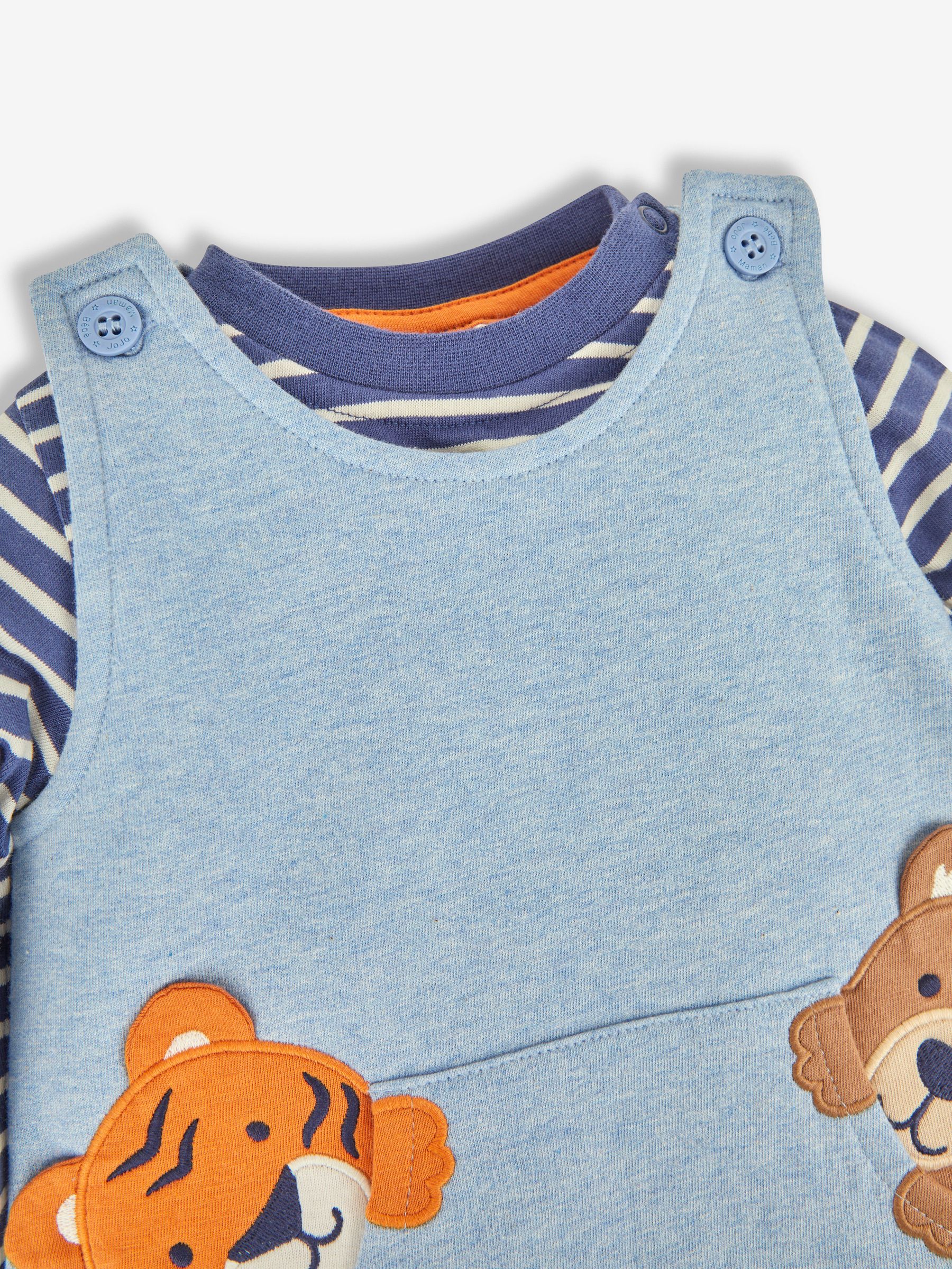 Marl Blue Tiger & Bear Boys' Bear Appliqué Dungarees & Stripe Top Set - Image 5 of 6