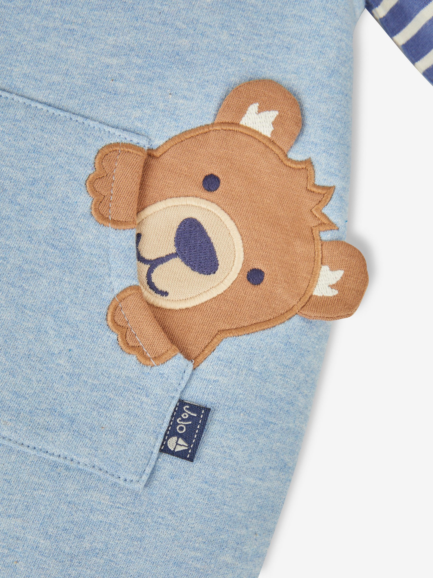 Marl Blue Tiger & Bear Boys' Bear Appliqué Dungarees & Stripe Top Set - Image 6 of 6