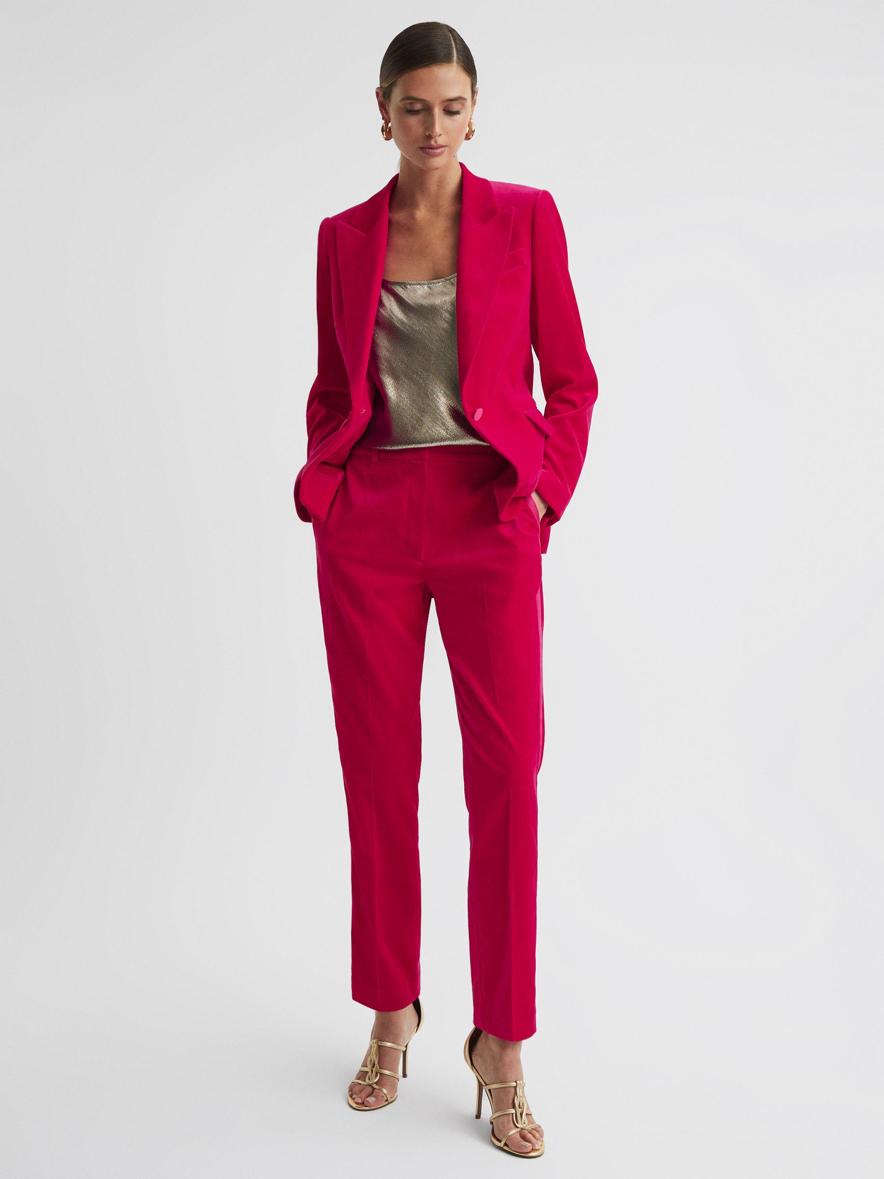 Velvet Tapered Suit Trousers in Pink - Image 3 of 6