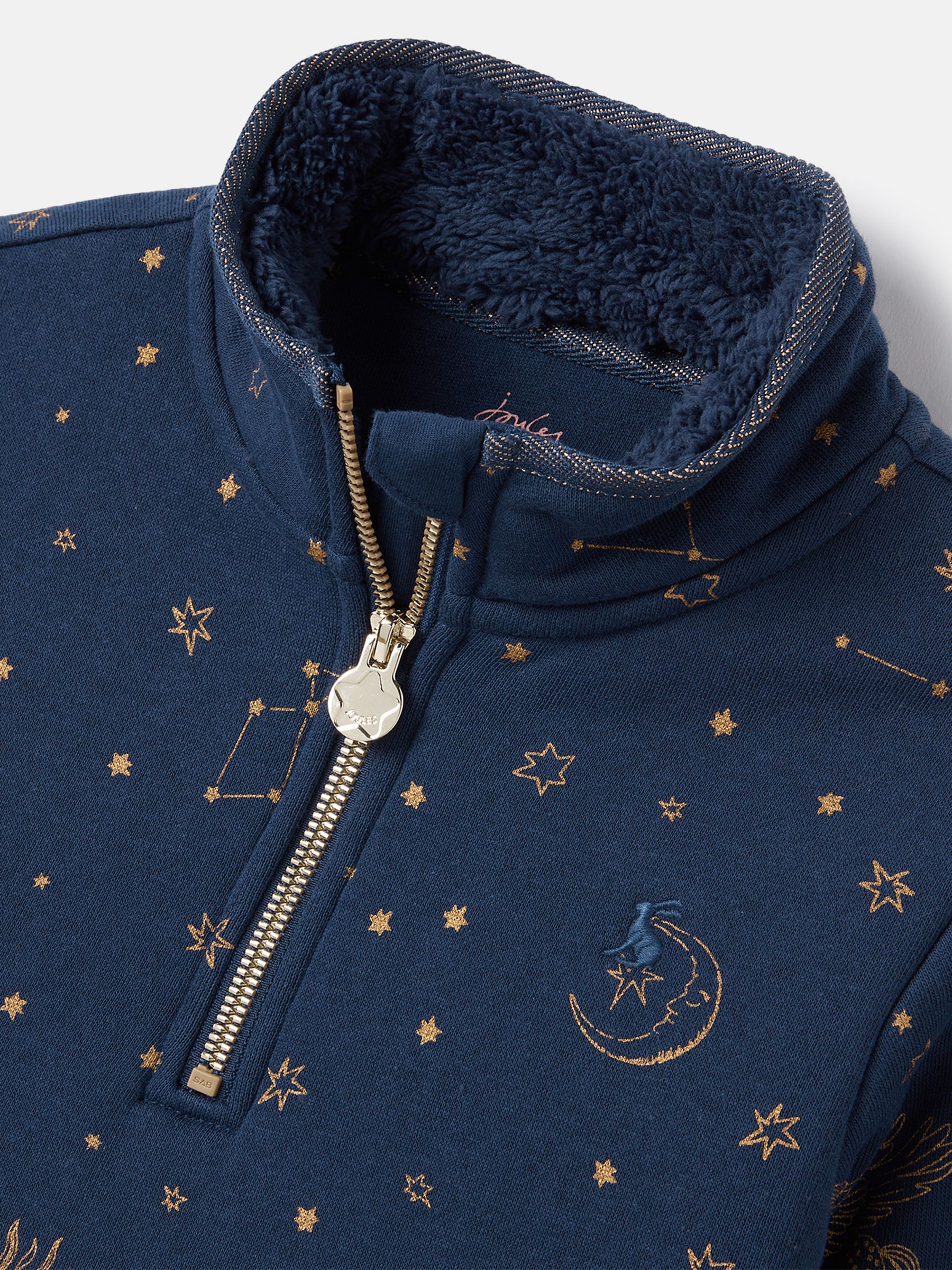 Fairdale Luxe Navy Blue Quarter Zip Printed Sweatshirt with Fleece Lining - Image 3 of 5