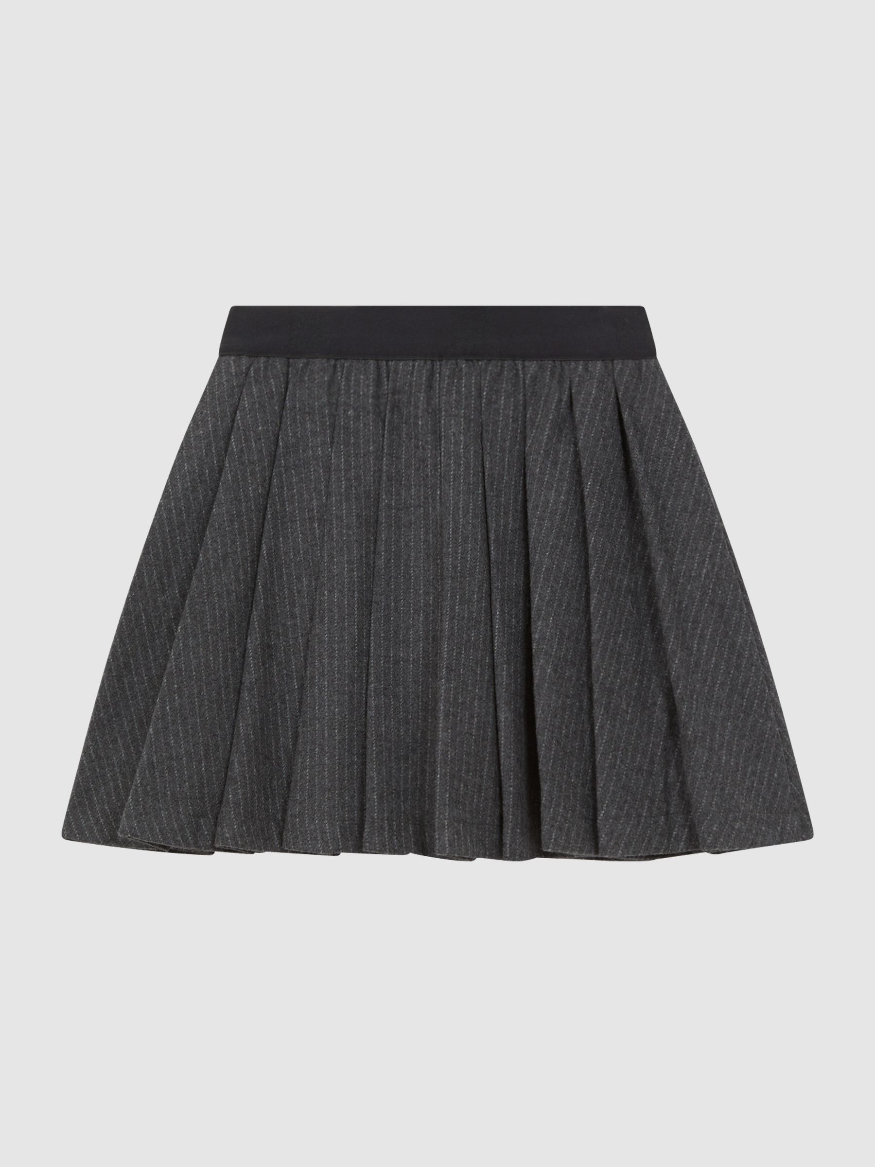 Wool Blend Striped Pleated Skirt in Dark Grey - Image 2 of 6